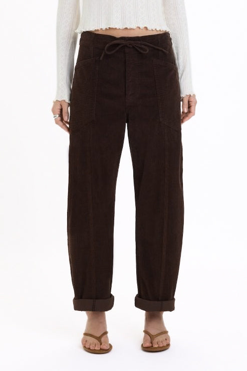 Daze Villa Drawstring Barrel Pants in Chocolate – view 1 of 4