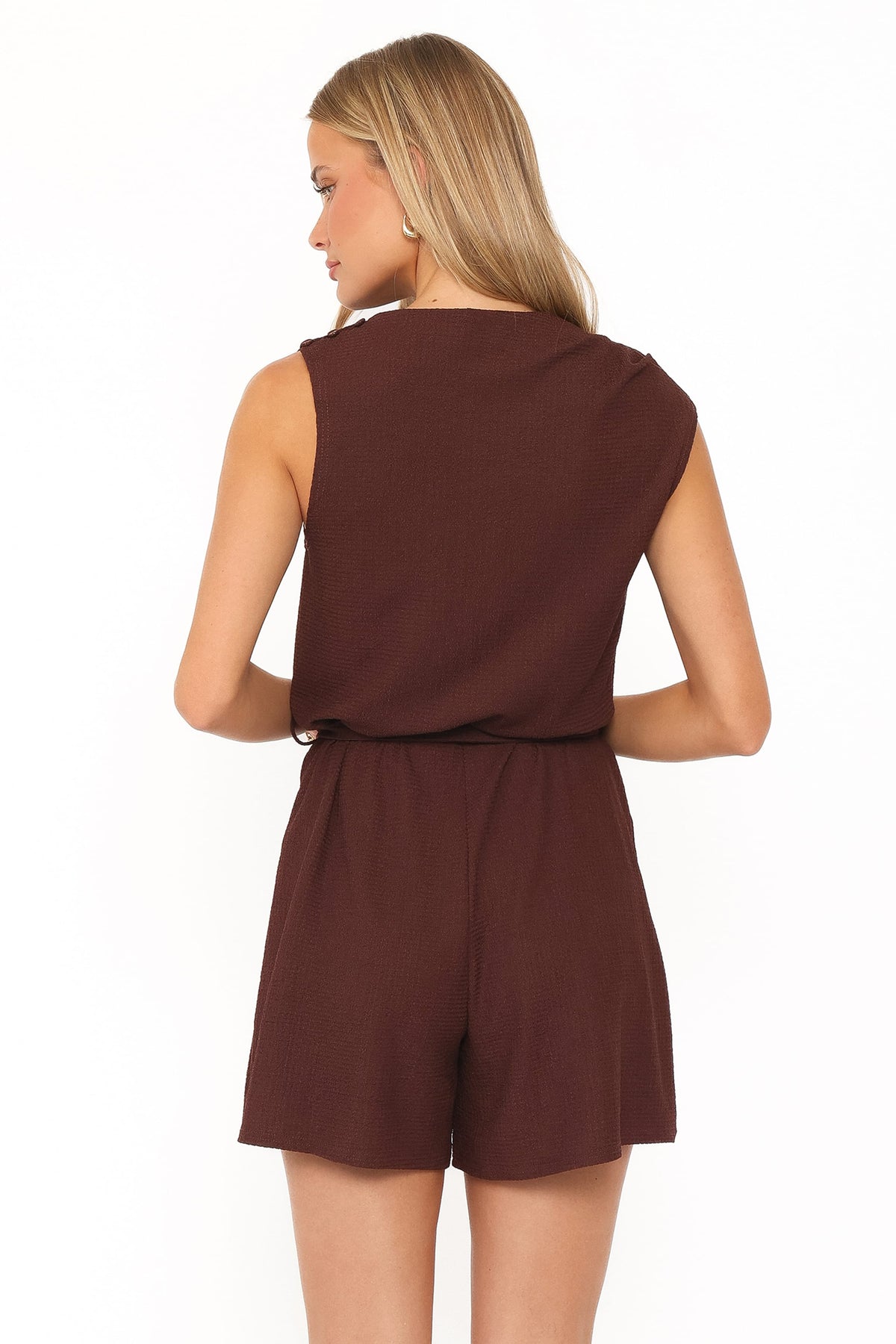 Zaia Belted Knit Romper in Chocolate Brown – view 4 of 6