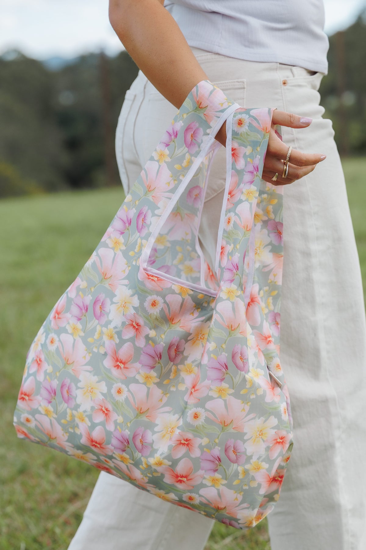 Reusable Shopping Bag in Sage Wildflowers – view 6 of 6
