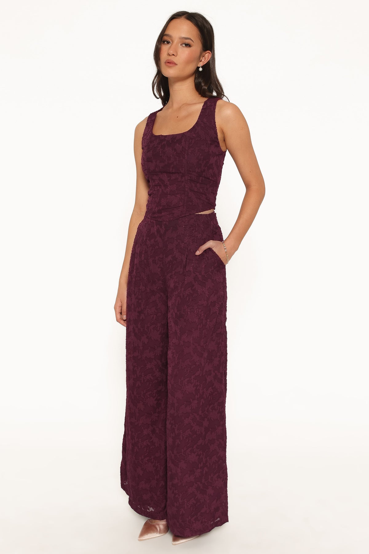 Ada Wide Leg Pants in Plum Burnout – view 4 of 7