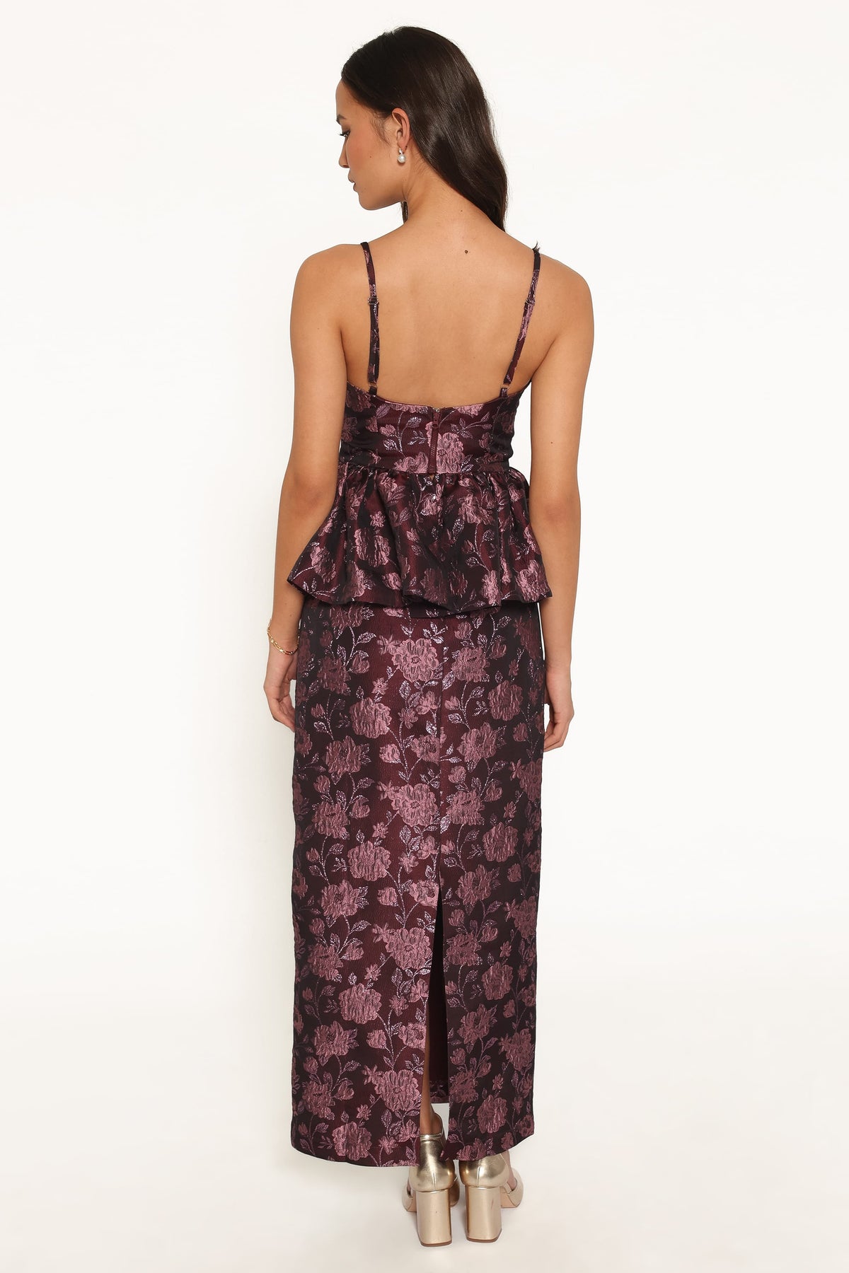 Allegro Column Skirt in Plum Brocade – view 4 of 6