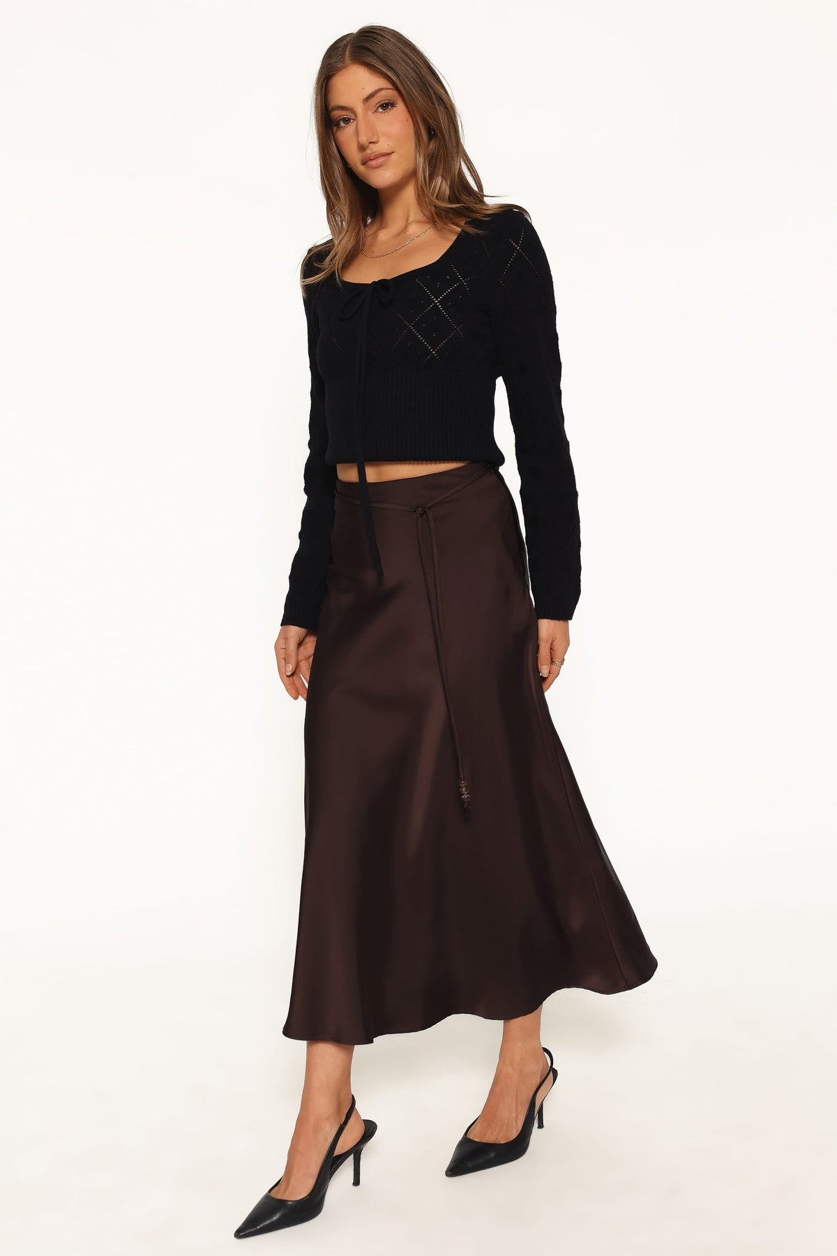 Bayley Midi Skirt in Chocolate Brown – view 3 of 5