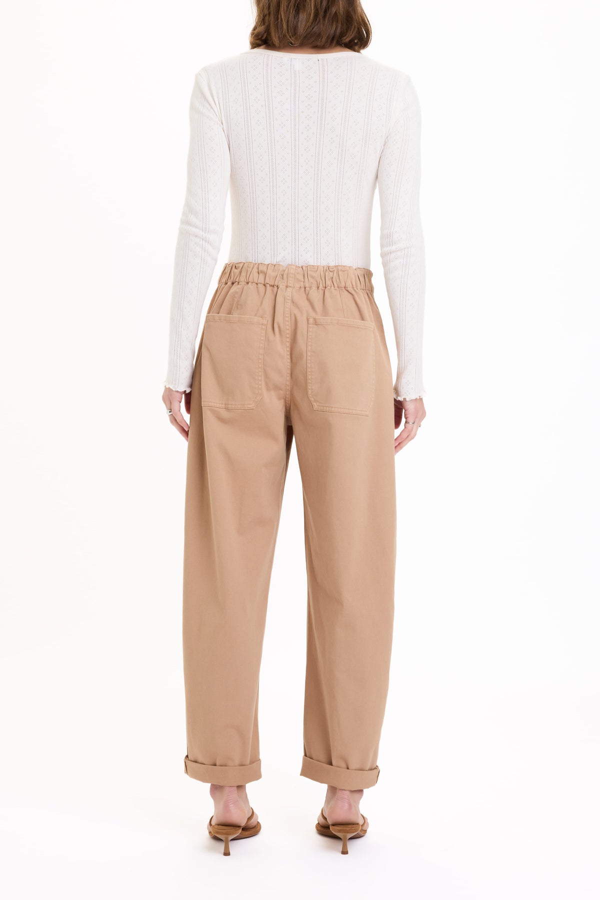 Daze Villa Drawstring Twill Barrel Pants in Latte – view 4 of 4
