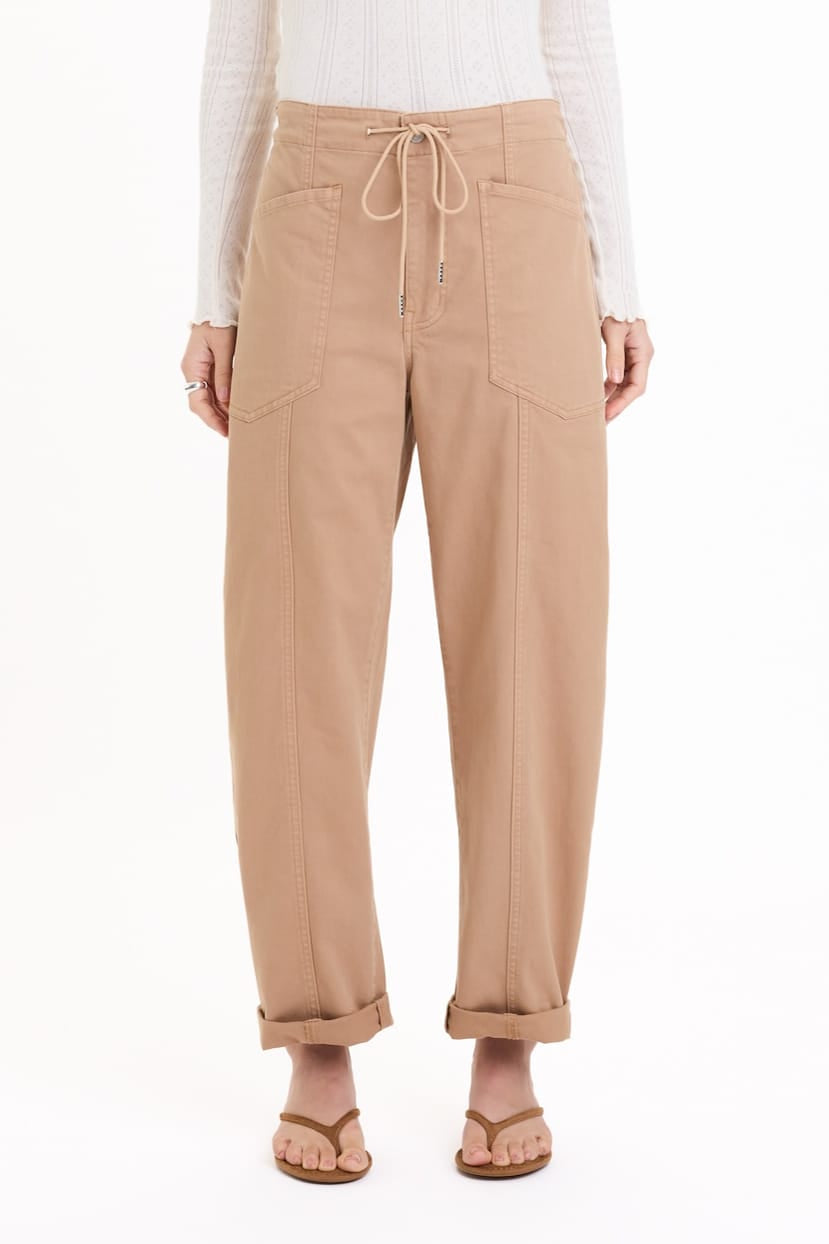 Daze Villa Drawstring Twill Barrel Pants in Latte – view 1 of 4