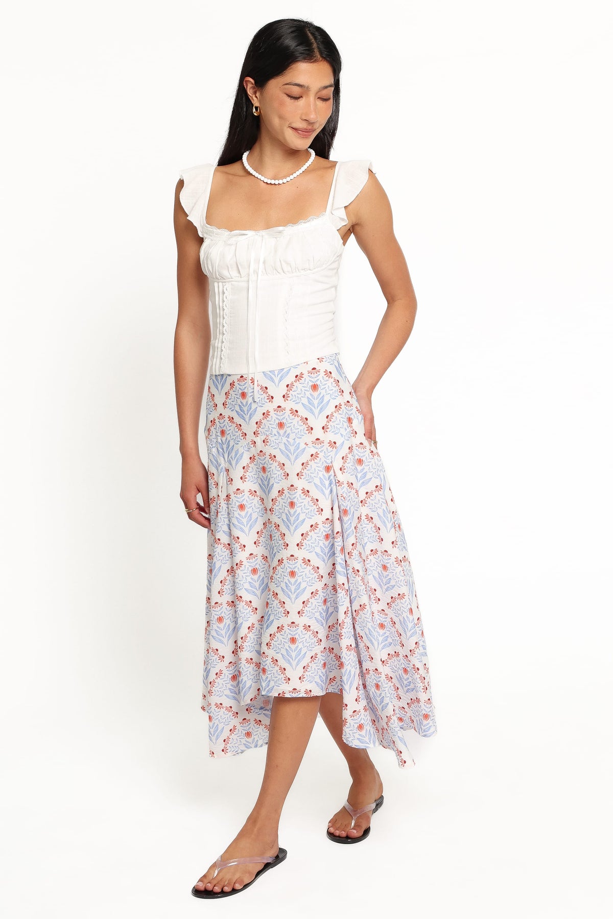 Dennie Hanky Hem Skirt in White Blue – view 3 of 6