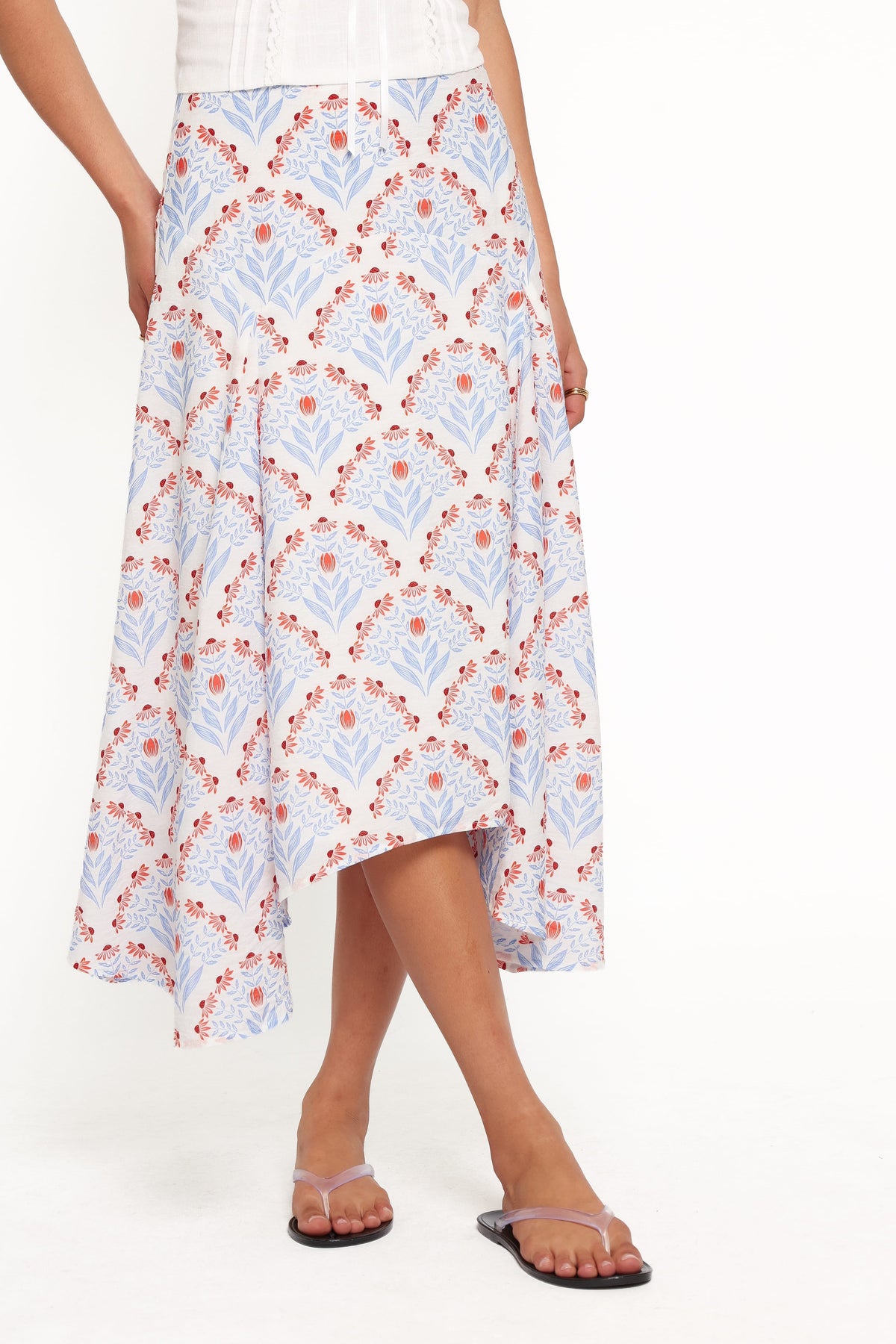 Dennie Hanky Hem Skirt in White Blue – view 5 of 6