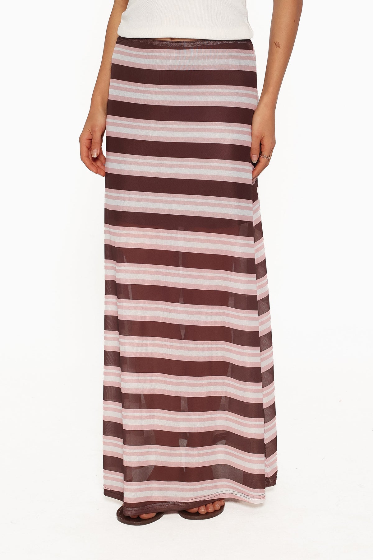 Dia Mesh Column Skirt in Pink/Brown Stripe – view 2 of 6