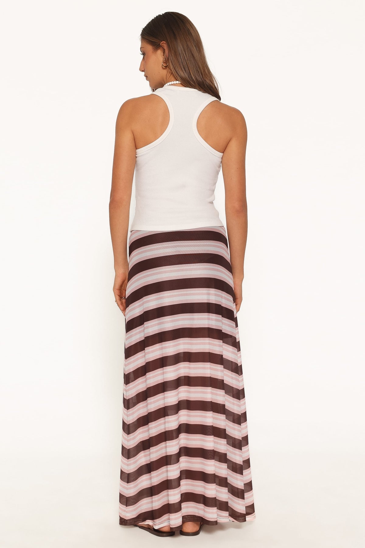 Dia Mesh Column Skirt in Pink/Brown Stripe – view 4 of 6