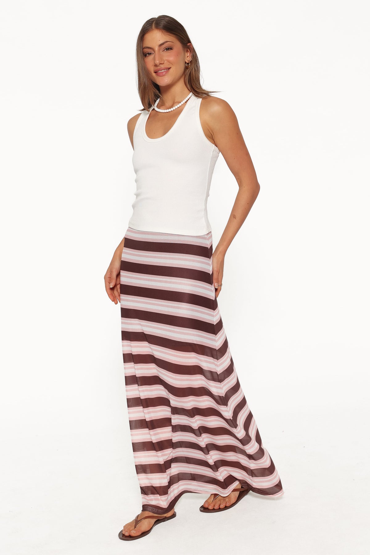 Dia Mesh Column Skirt in Pink/Brown Stripe – view 3 of 6