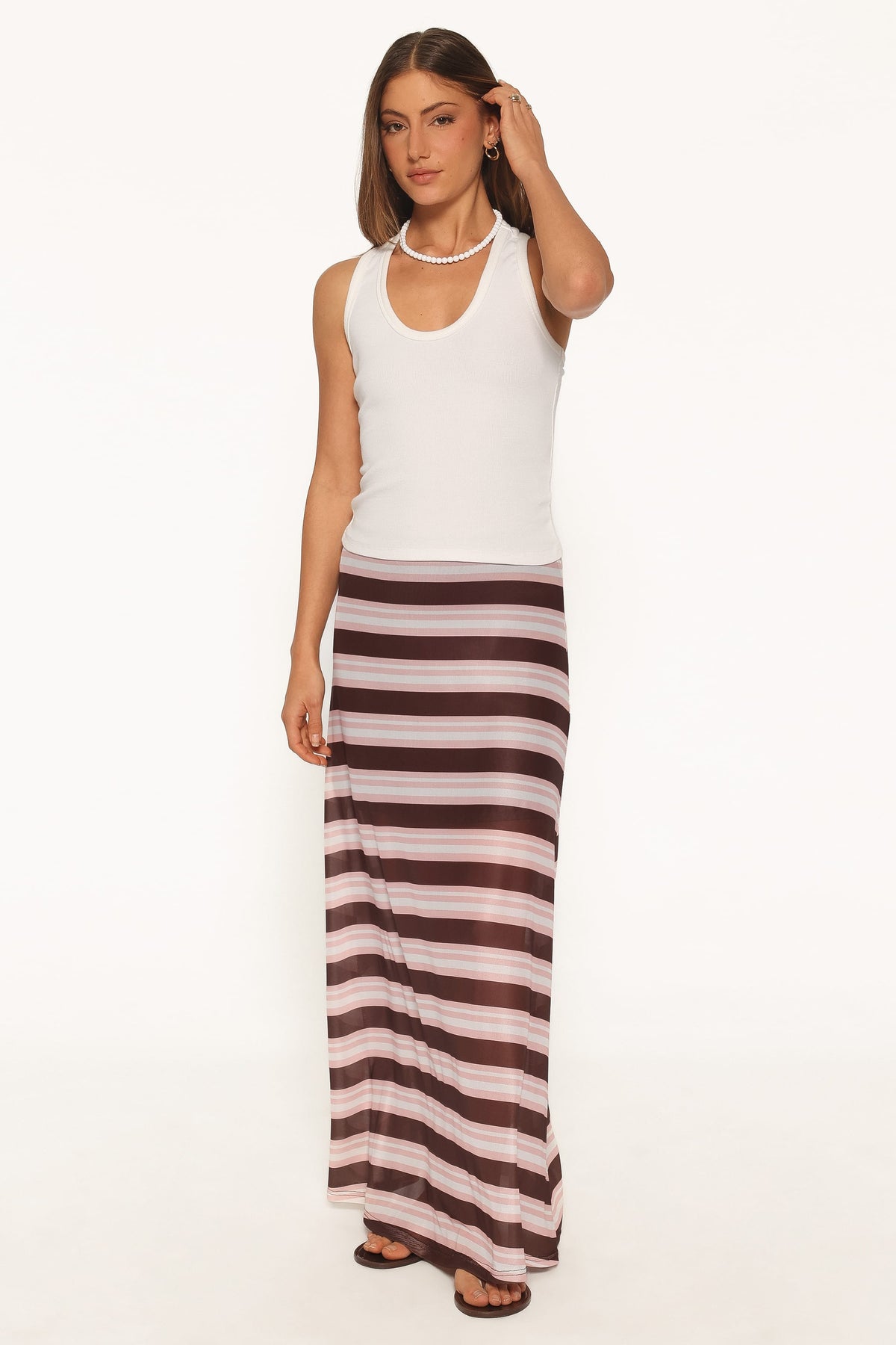 Dia Mesh Column Skirt in Pink/Brown Stripe – view 5 of 6