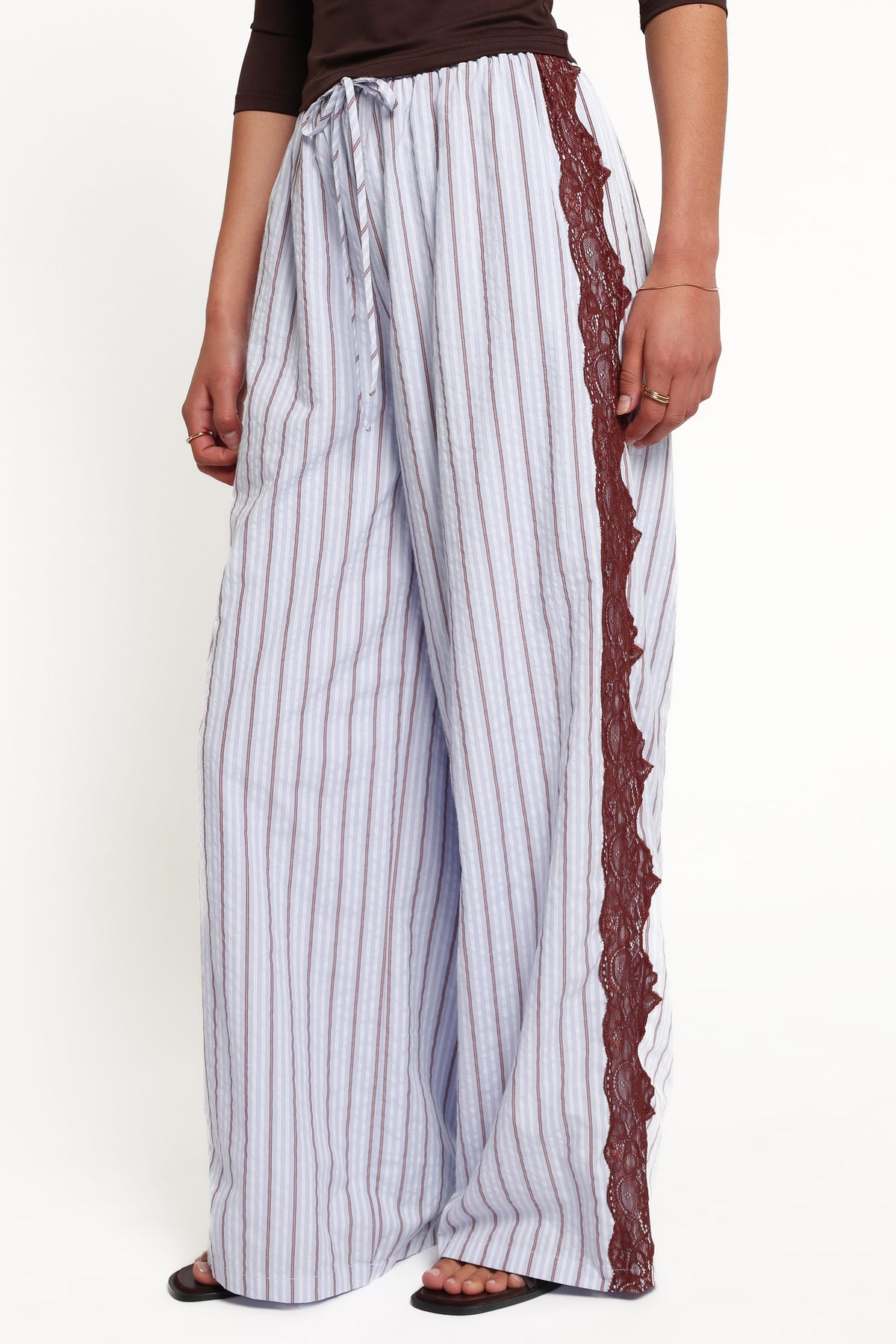 Ellina Lace Contrast Wide Leg Pant in Blue Stripe – view 1 of 5