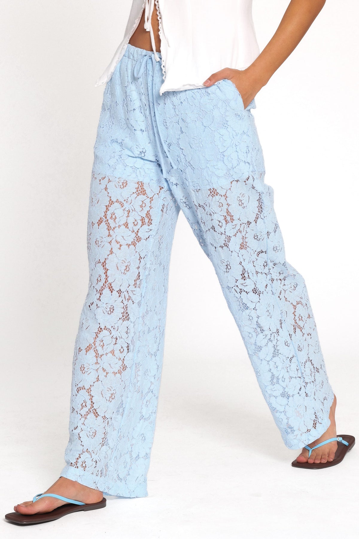 Sabina Lace Wide Leg Pant in Baby Blue – view 1 of 6
