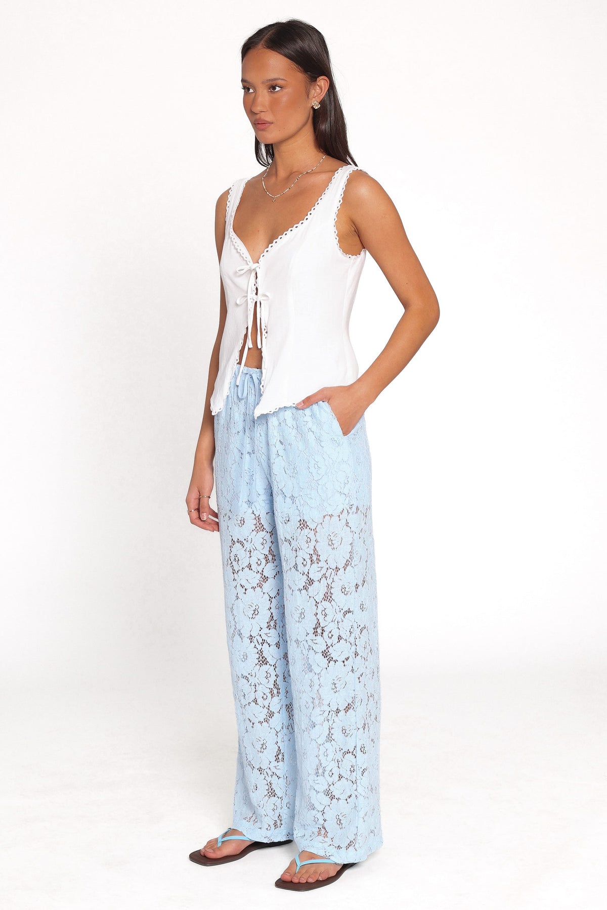 Sabina Lace Wide Leg Pant in Baby Blue – view 3 of 6
