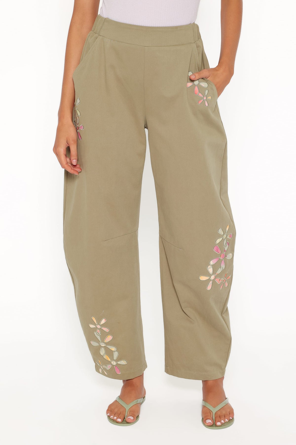 Telena Barrel Leg Pants in Olive Green Patchwork – view 3 of 8