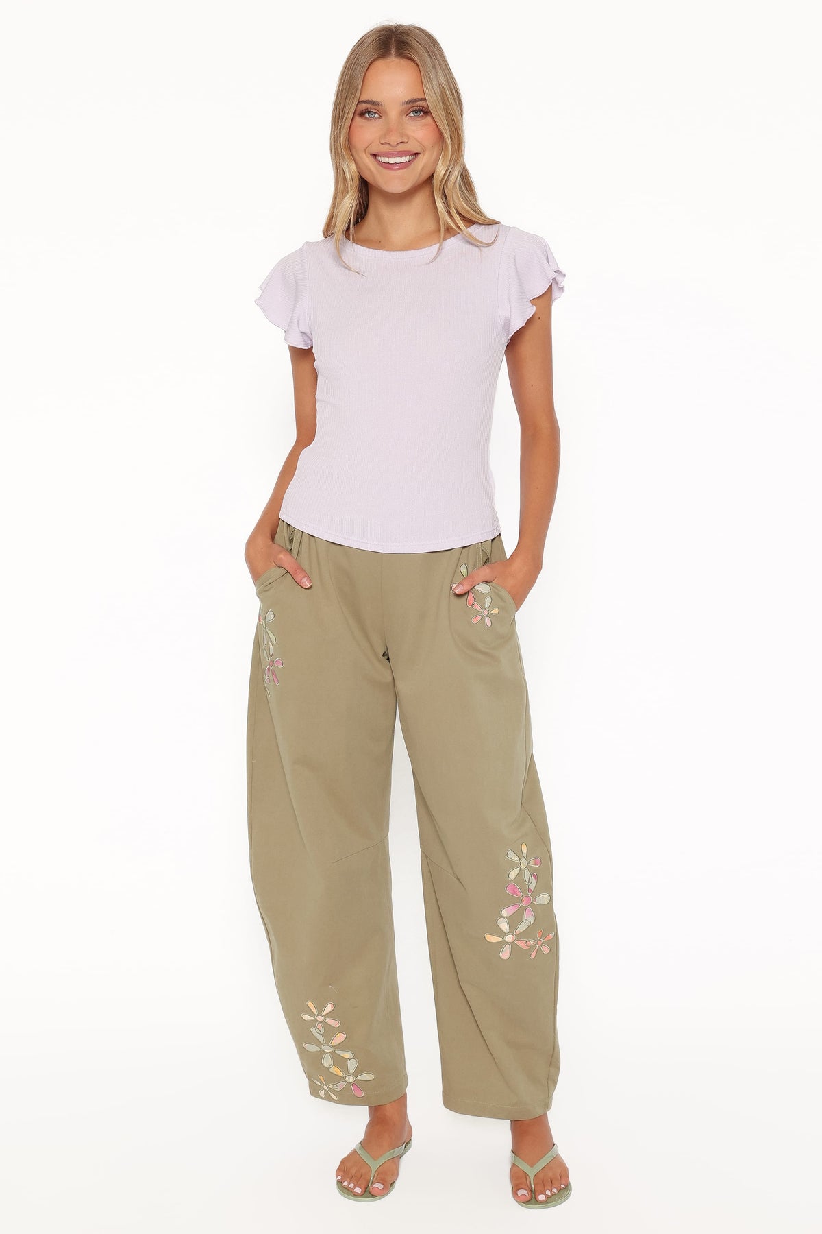 Telena Barrel Leg Pants in Olive Green Patchwork – view 2 of 8