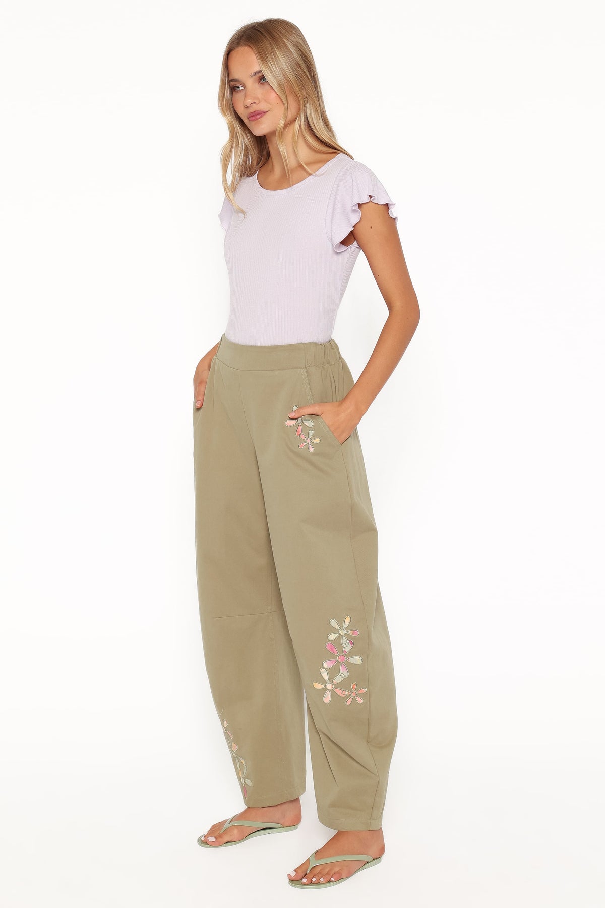 Telena Barrel Leg Pants in Olive Green Patchwork – view 4 of 8