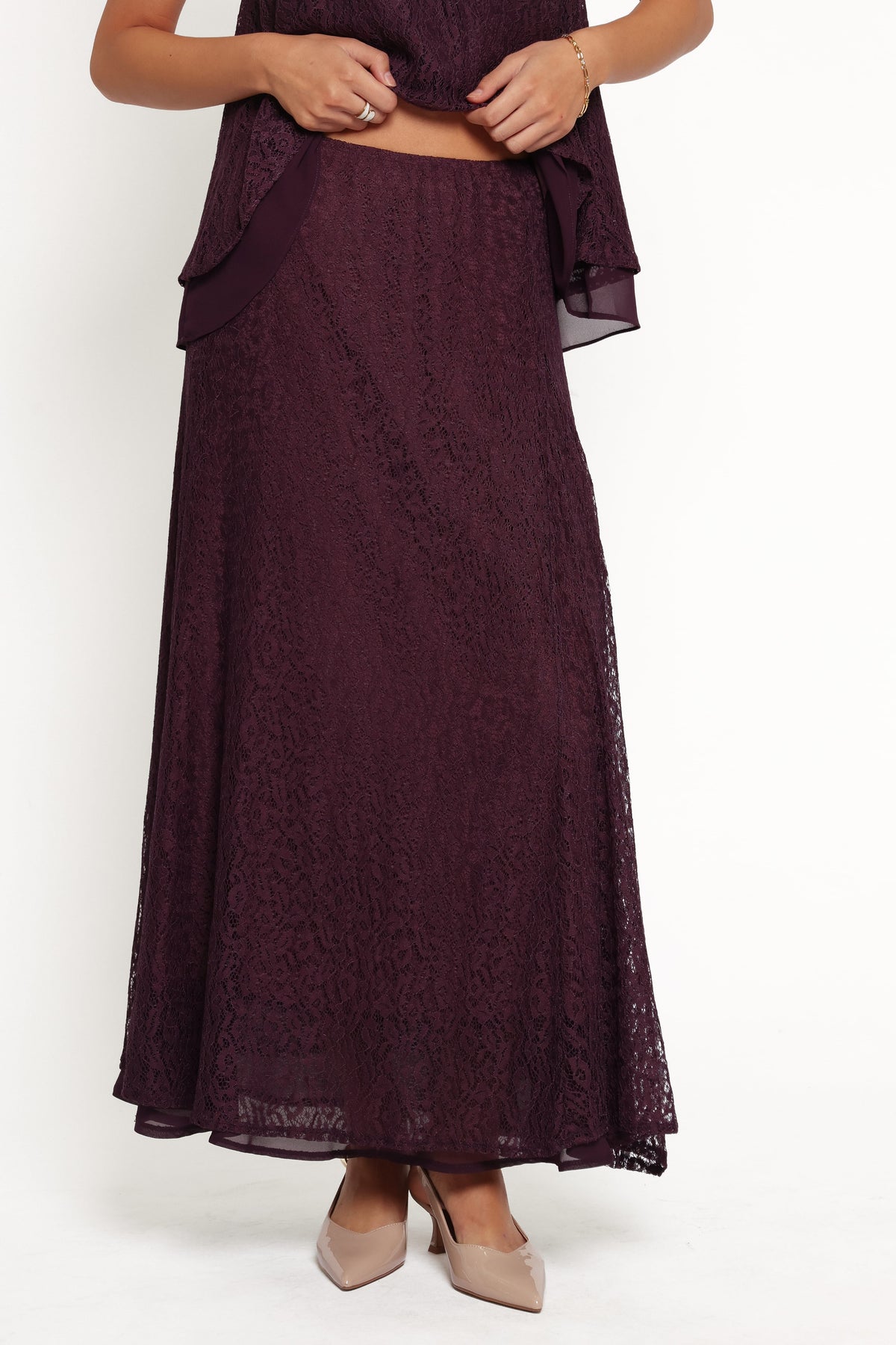 Tracy Maxi Skirt in Plum Lace – view 3 of 7