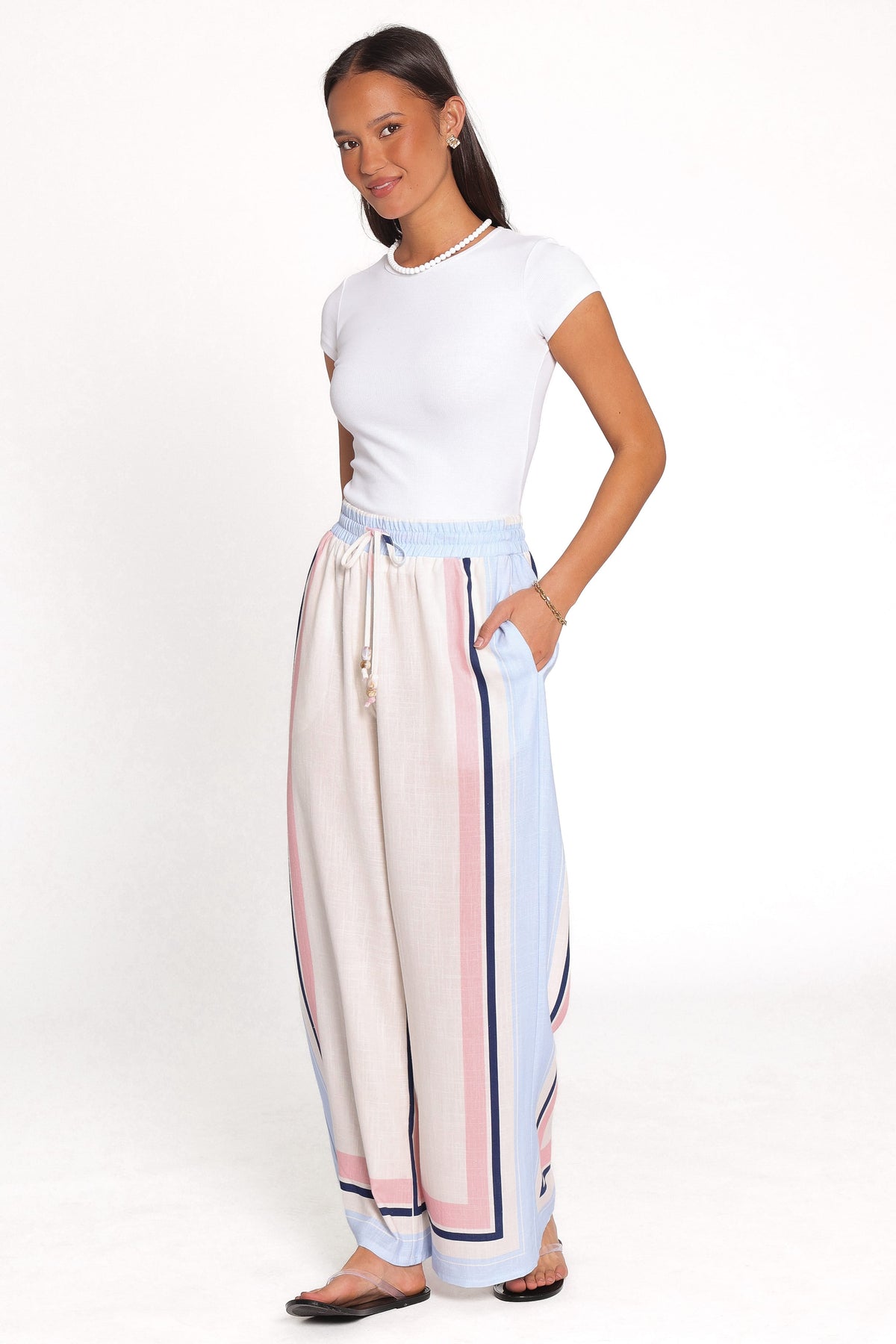 Zalia Wide Leg Pants in Pink/Blue Stripe – view 3 of 5