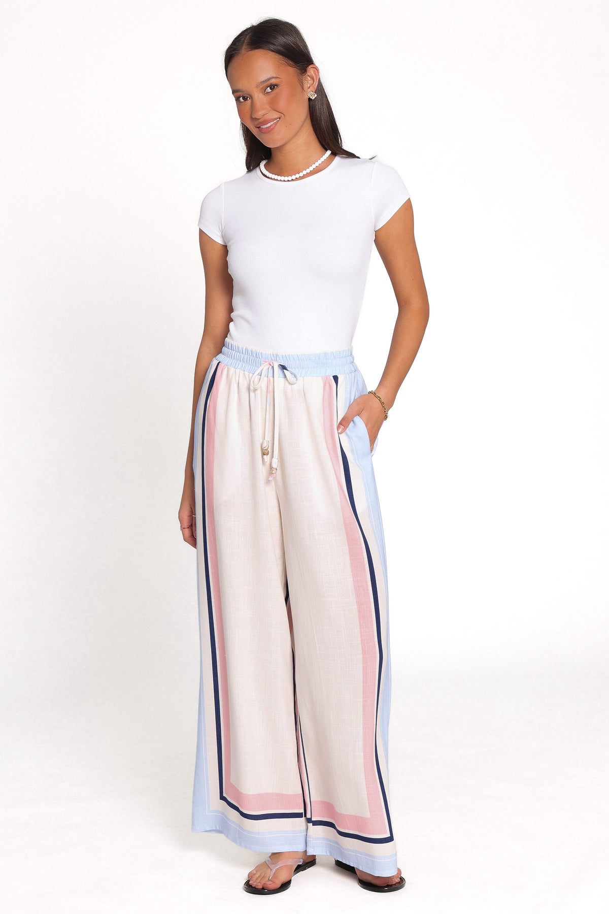 Zalia Wide Leg Pants in Pink/Blue Stripe – view 2 of 5