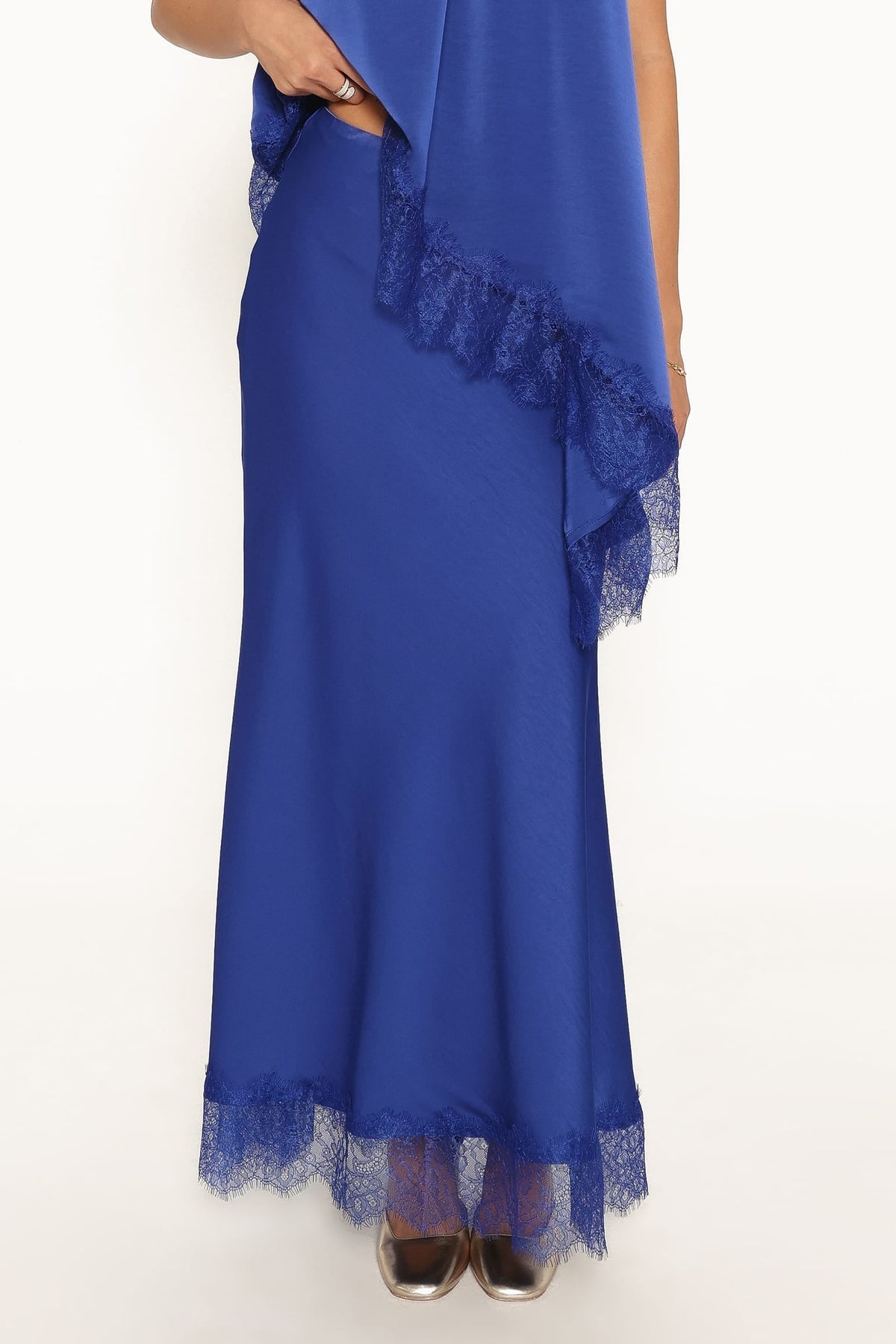 Zarni Lace Trim Maxi Skirt in Lapis Blue – view 3 of 7
