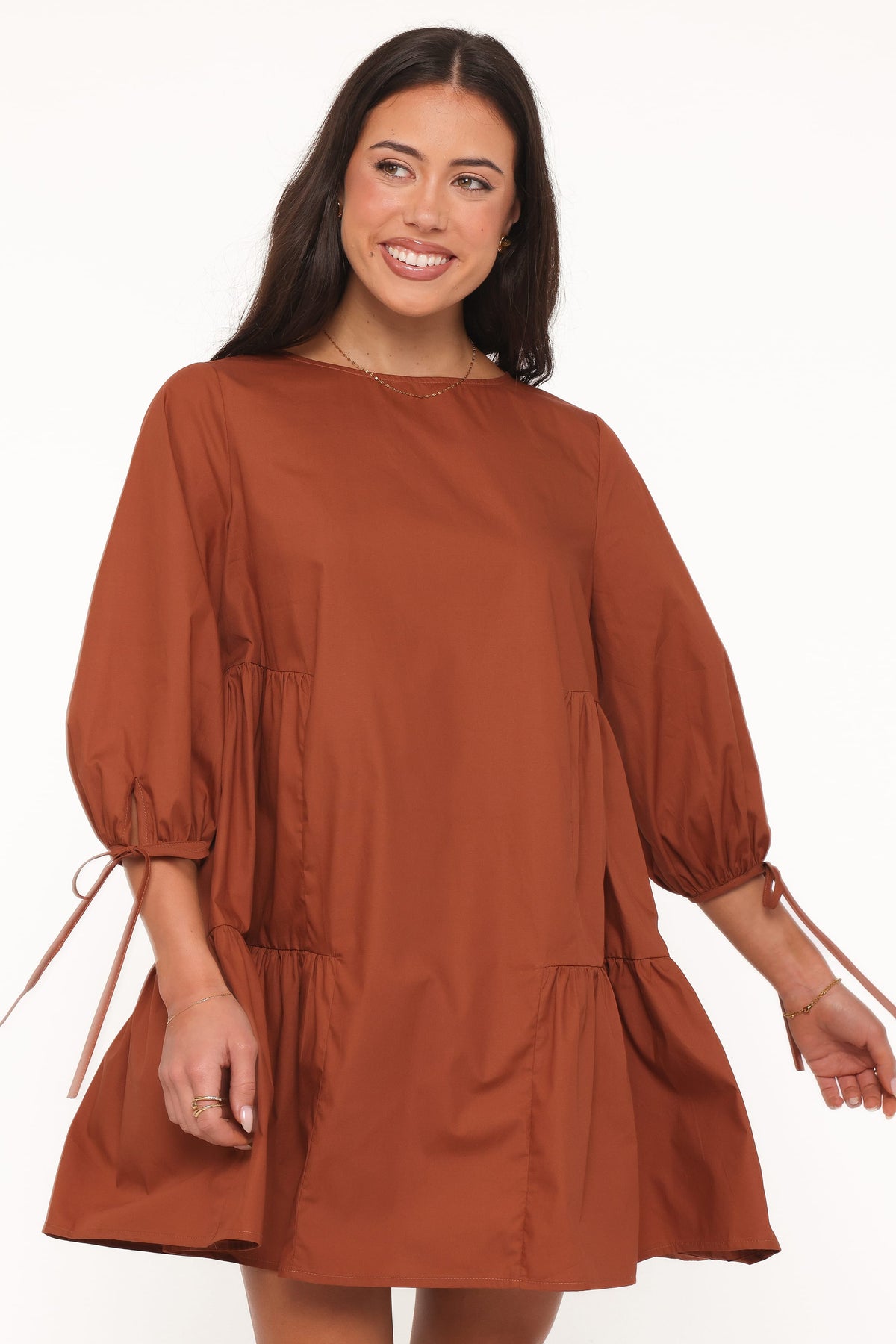 Arthur Long Sleeve Mini Dress in Camel – view 1 of 7