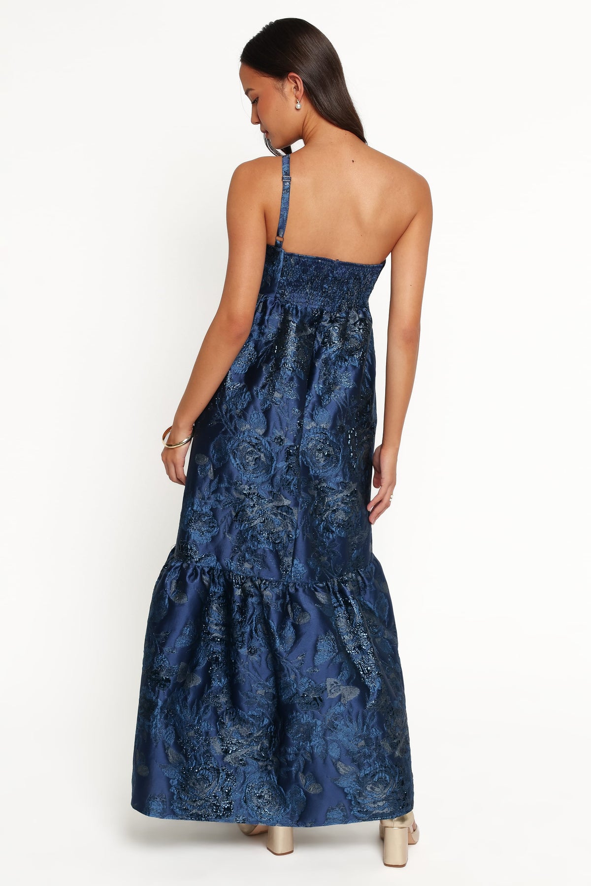 Betina Bow Front Maxi Dress in Blue Brocade – view 5 of 7