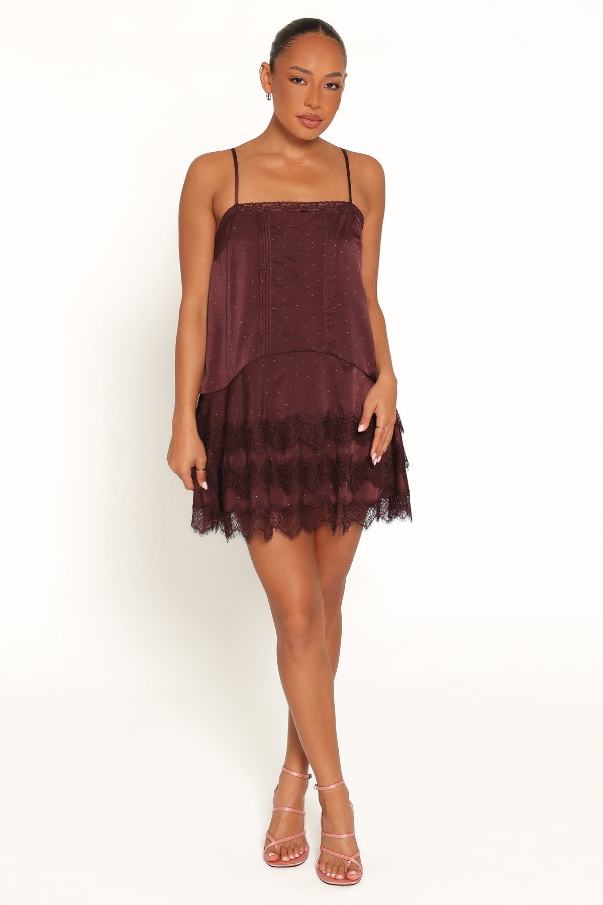 Brinley Mini Dress in Brown Polka Dot – view 2 of 9