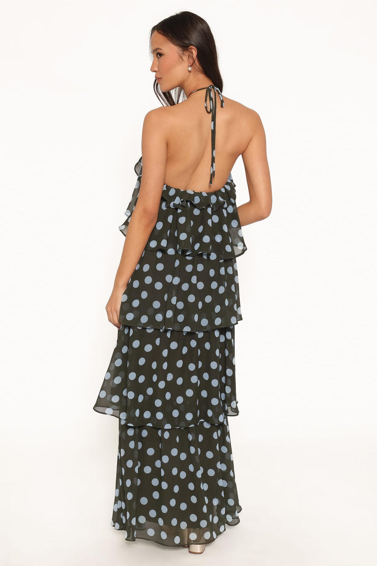 Chasity Halterneck Maxi Dress in Olive Polka Dot – view 4 of 6