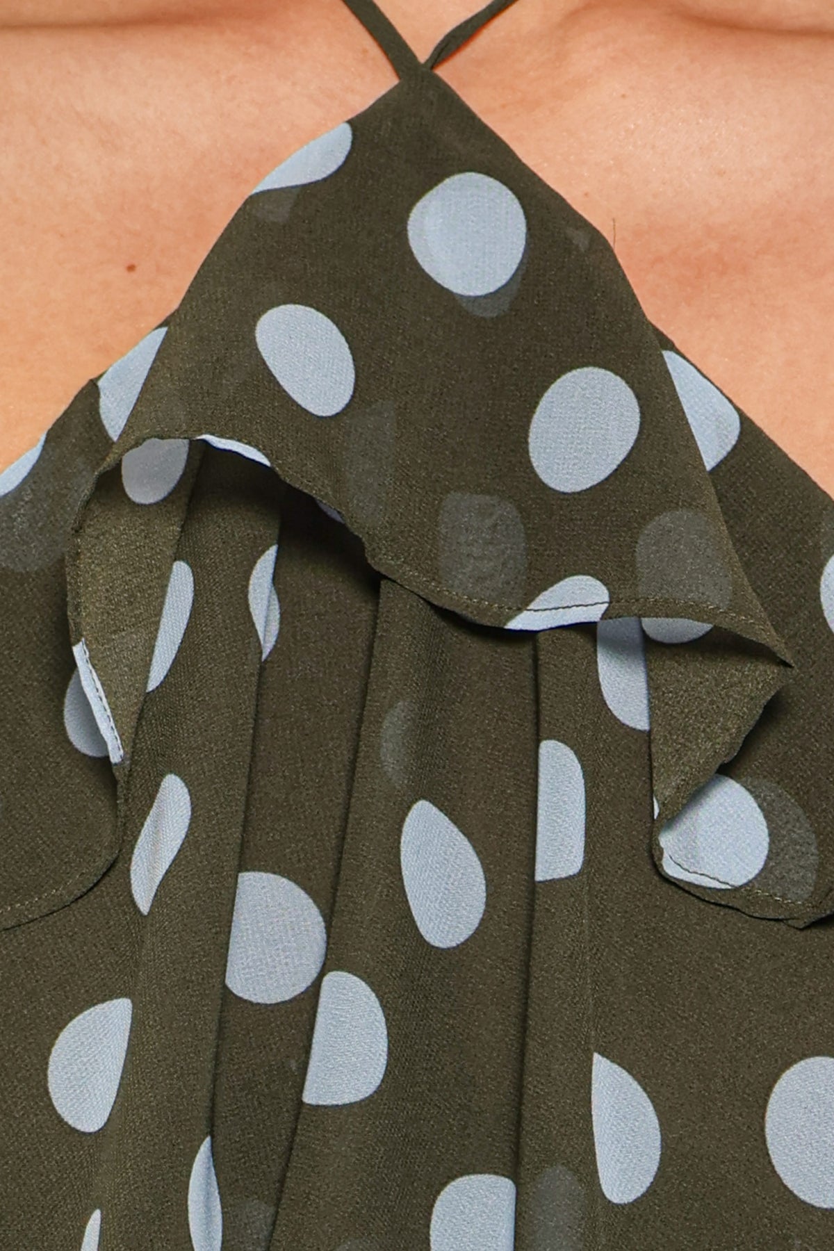 Chasity Halterneck Maxi Dress in Olive Polka Dot – view 5 of 6