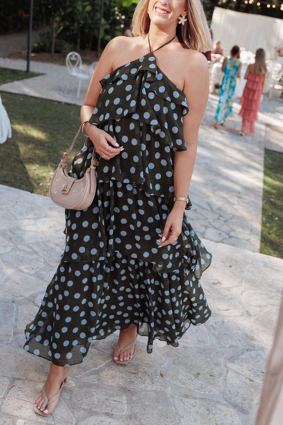 Chasity Halterneck Maxi Dress in Olive Polka Dot – view 6 of 6
