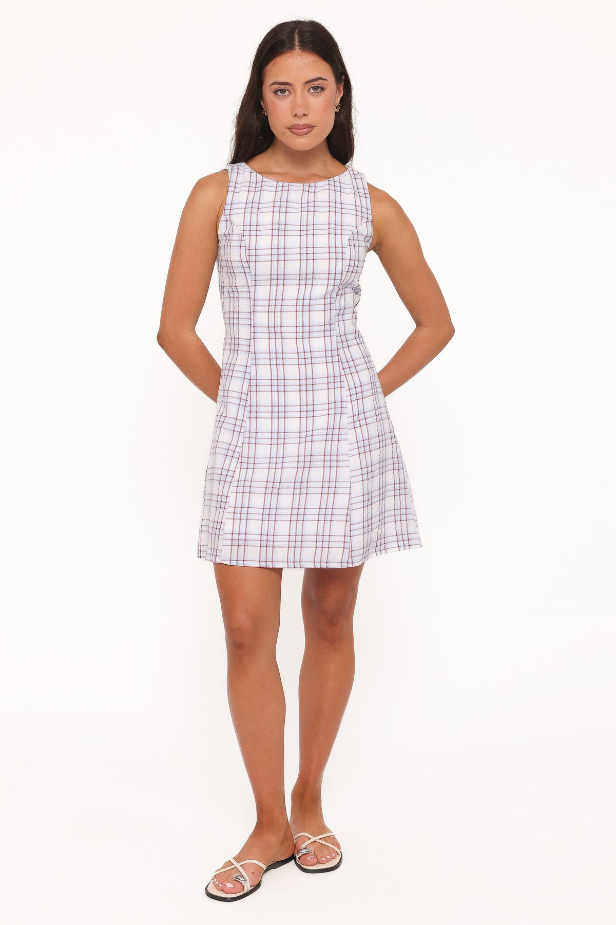 Circe Mini Dress in Light Blue Plaid – view 6 of 8