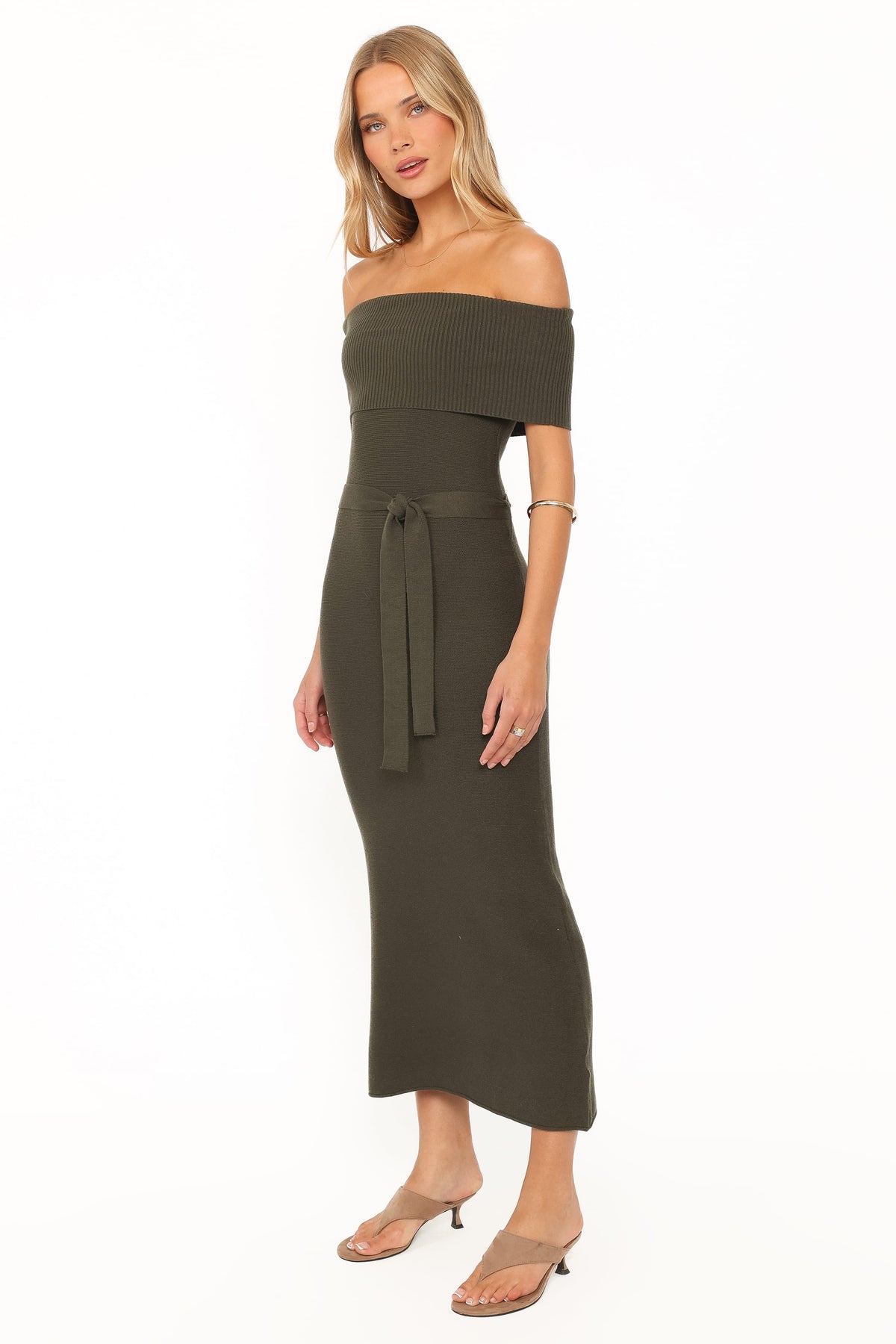 Colleen Off Shoulder Maxi Dress in Olive Green – view 3 of 6