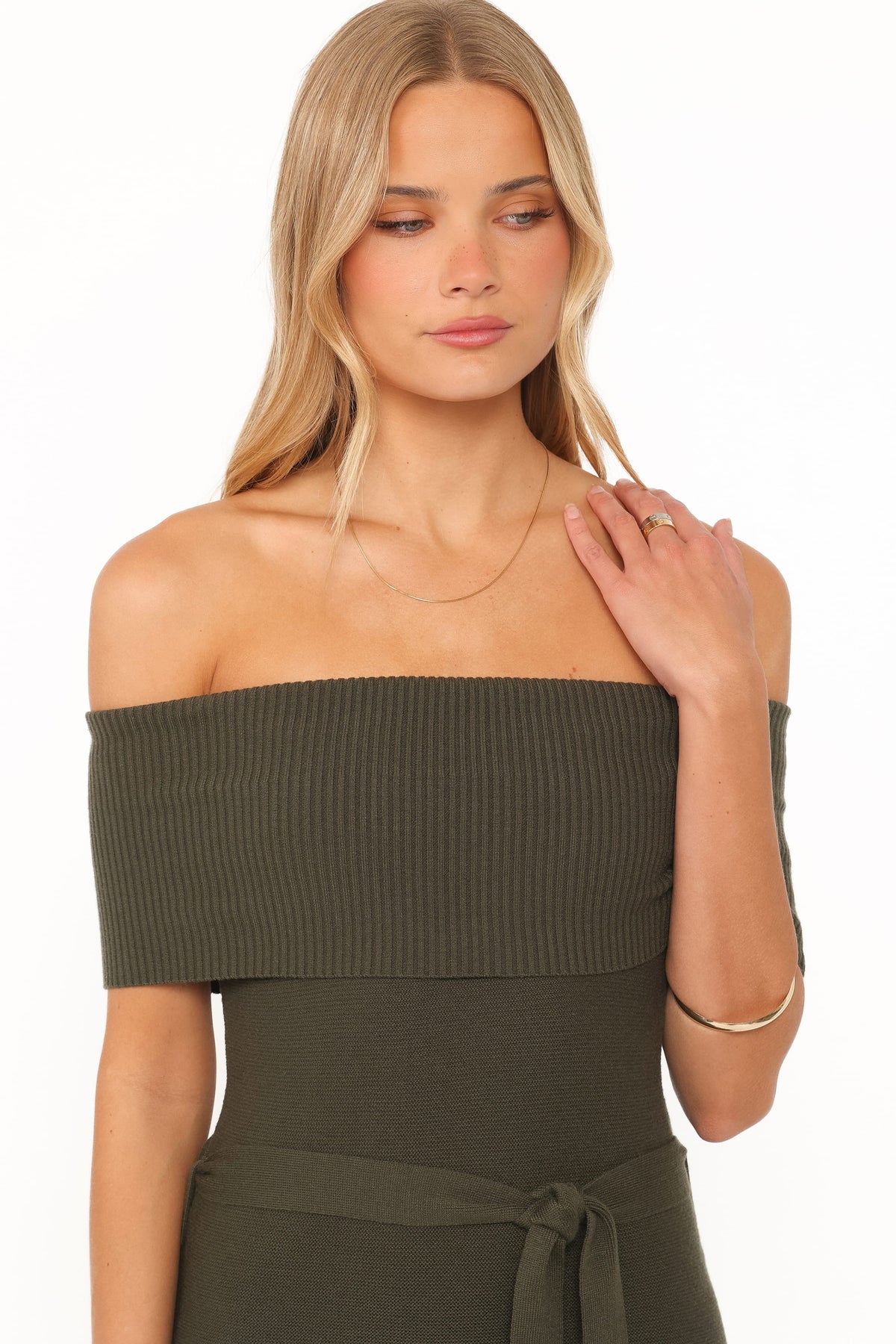 Colleen Off Shoulder Maxi Dress in Olive Green – view 2 of 6