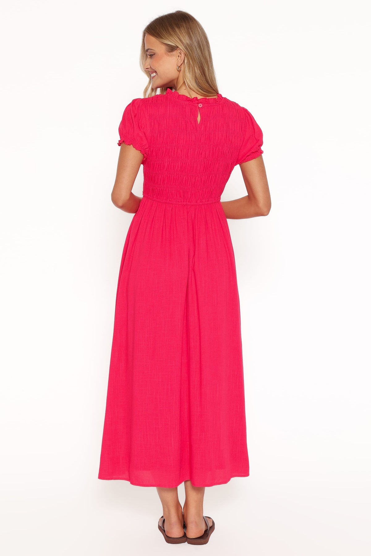 Darla Puff Sleeve Dress in Hot Coral – view 4 of 8