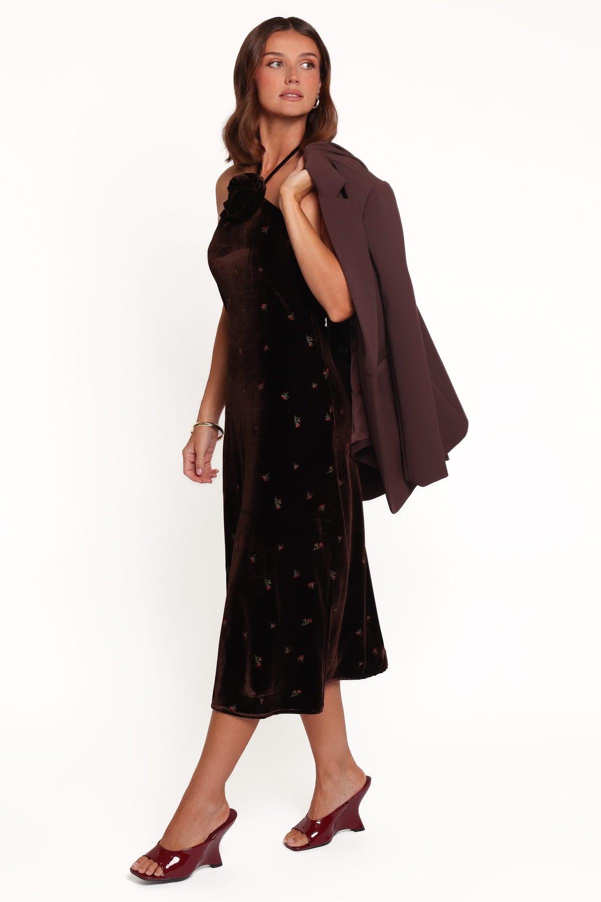 Enrique Halterneck Velvet Dress in Brown Floral – view 4 of 6