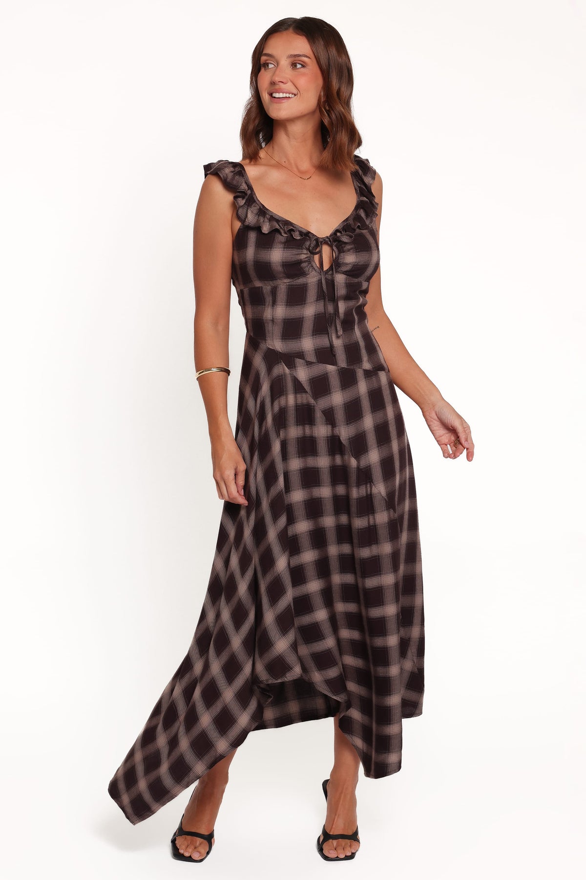 Farrell Midi Dress in Brown Plaid – view 1 of 6