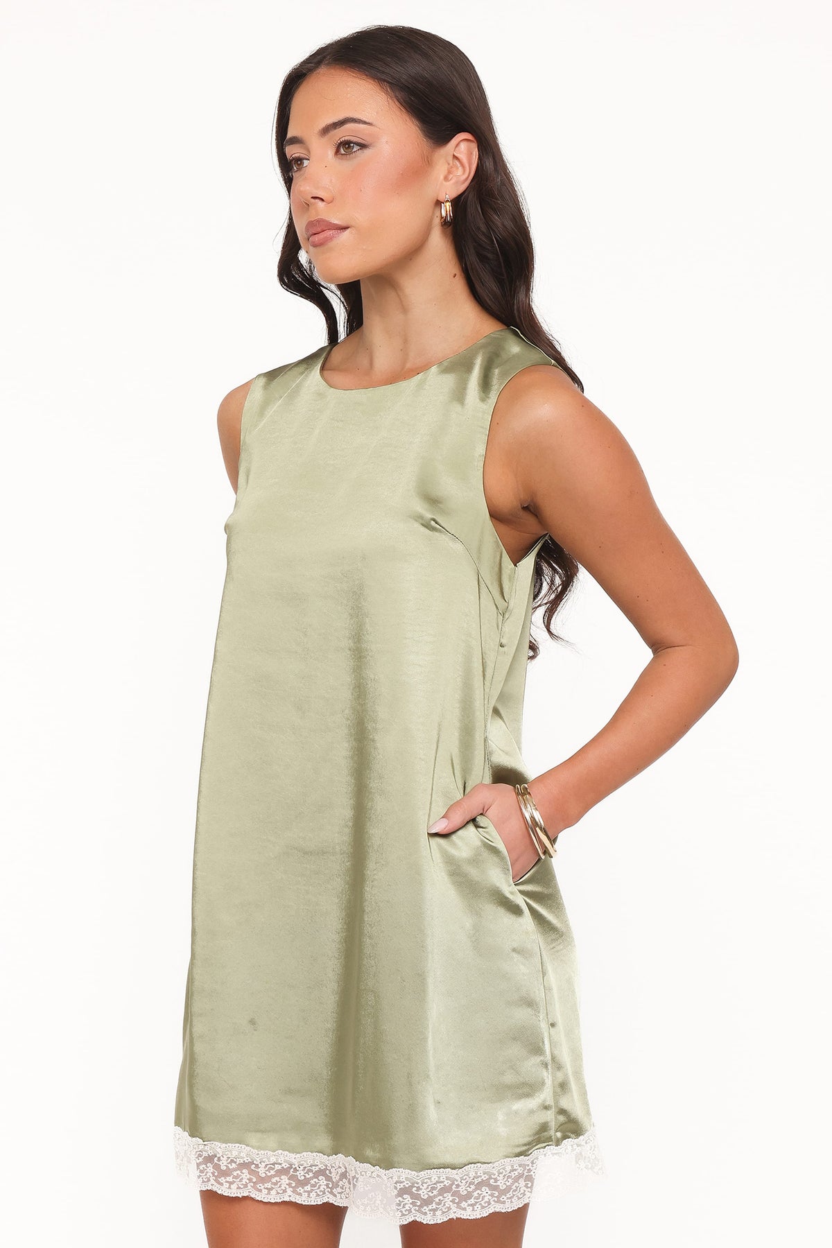 Gretel Mini Dress in Green/Cream – view 3 of 7