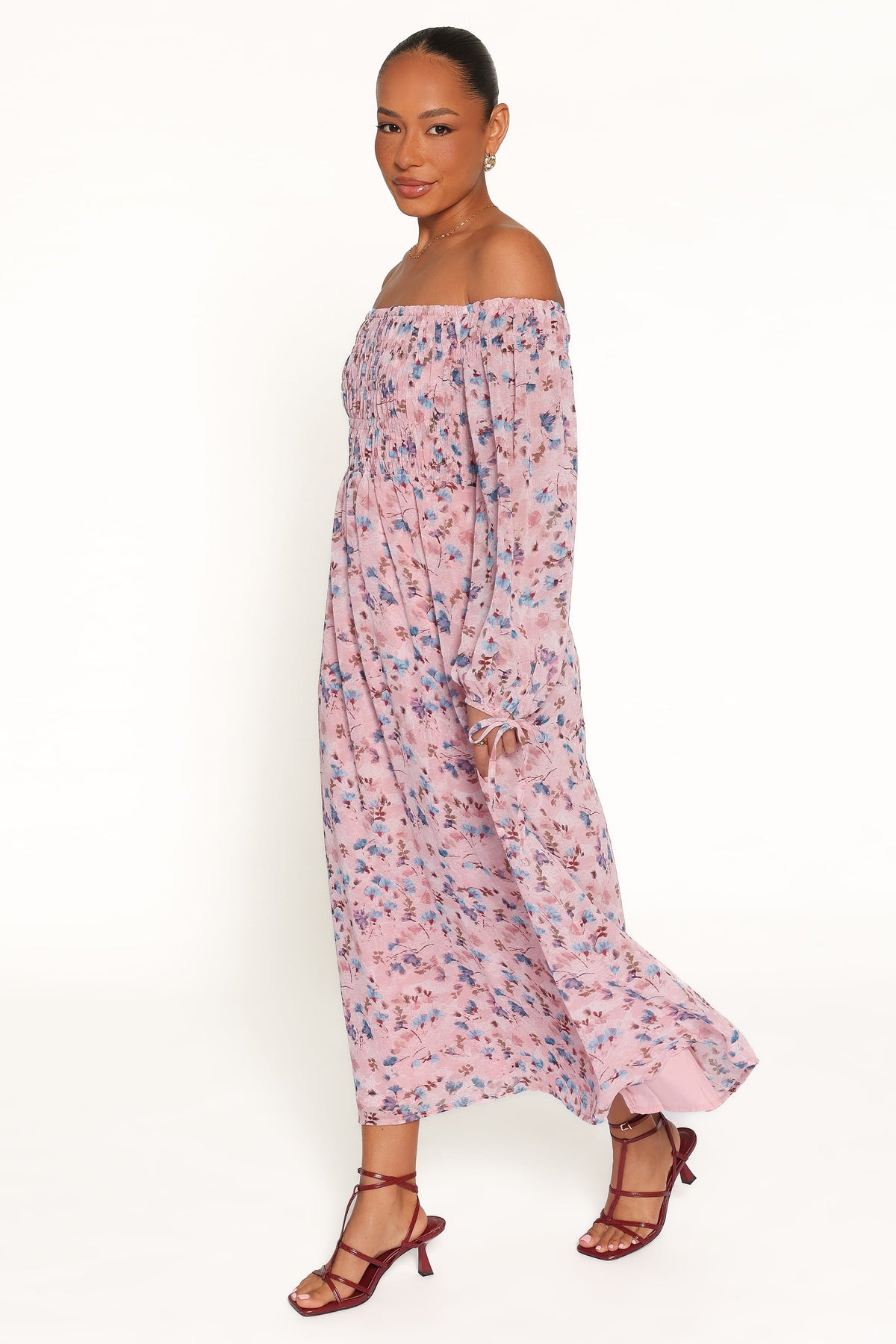 Harlon Off Shoulder Maxi Dress in Pink Floral – view 3 of 6
