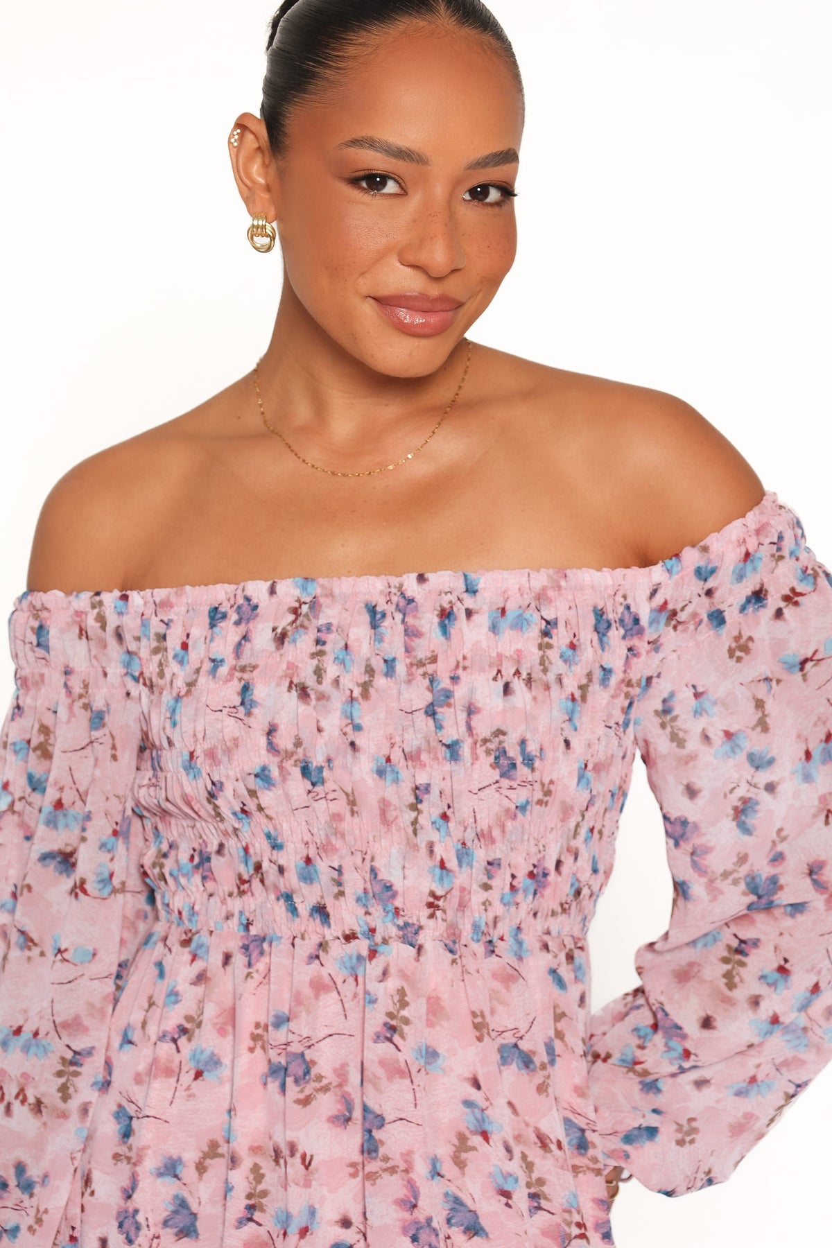 Harlon Off Shoulder Maxi Dress in Pink Floral – view 2 of 6