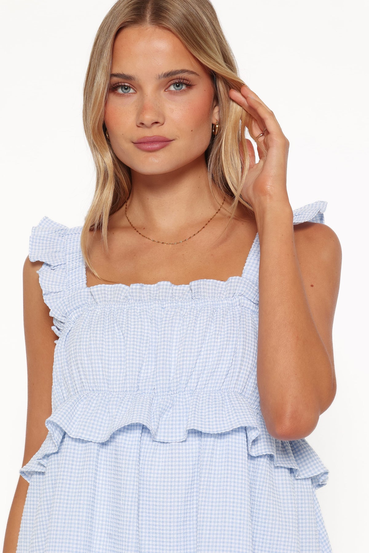 Keonia Mini Dress in Baby Blue Gingham – view 3 of 8
