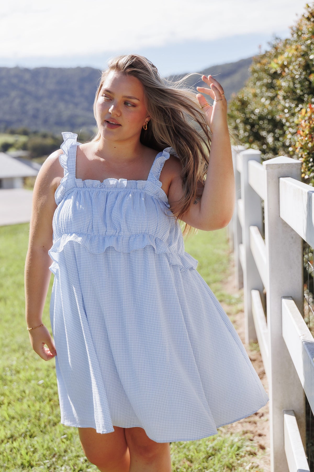 Keonia Mini Dress in Baby Blue Gingham – view 1 of 8