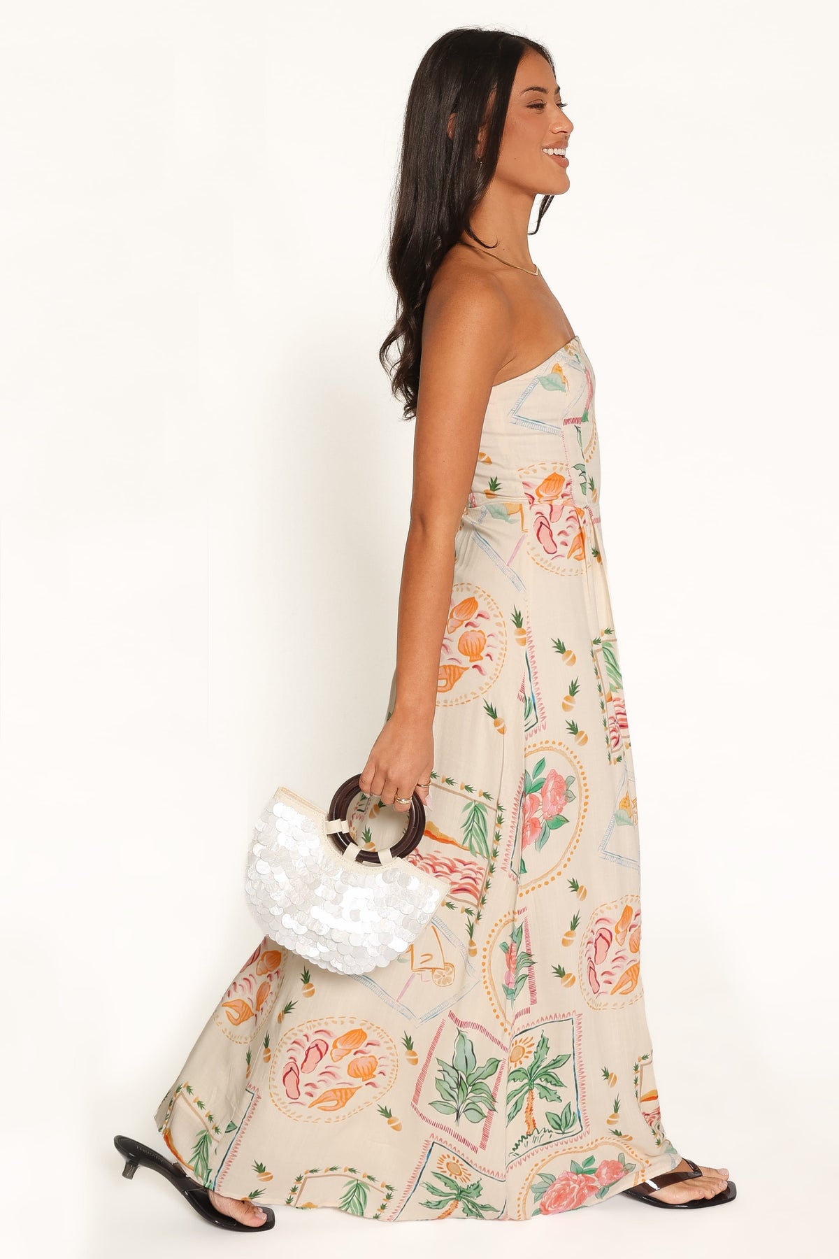 Lindon Strapless Maxi Dress in Cream Palm Print – view 2 of 6