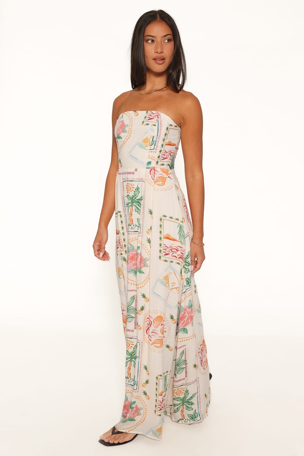 Lindon Strapless Maxi Dress in Cream Palm Print – view 3 of 6