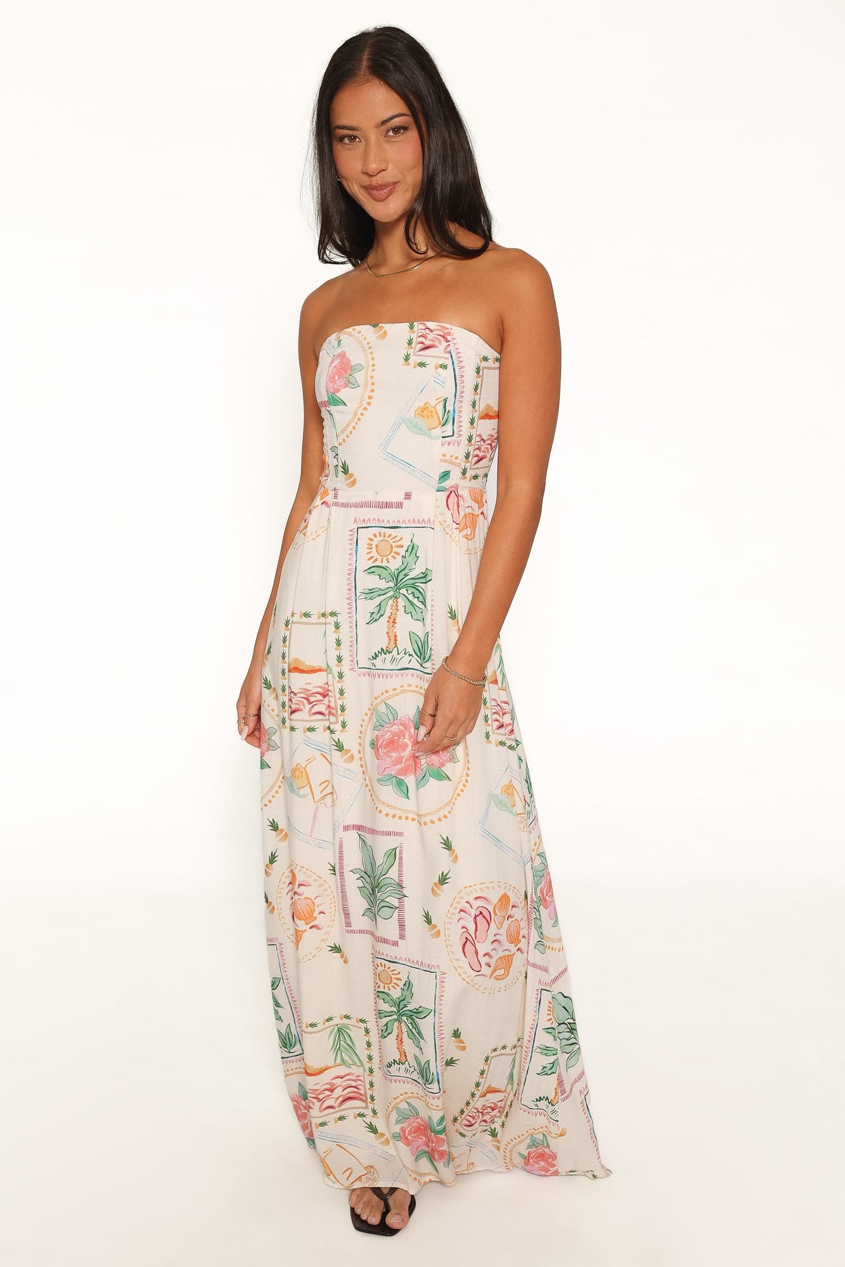Lindon Strapless Maxi Dress in Cream Palm Print – view 1 of 6