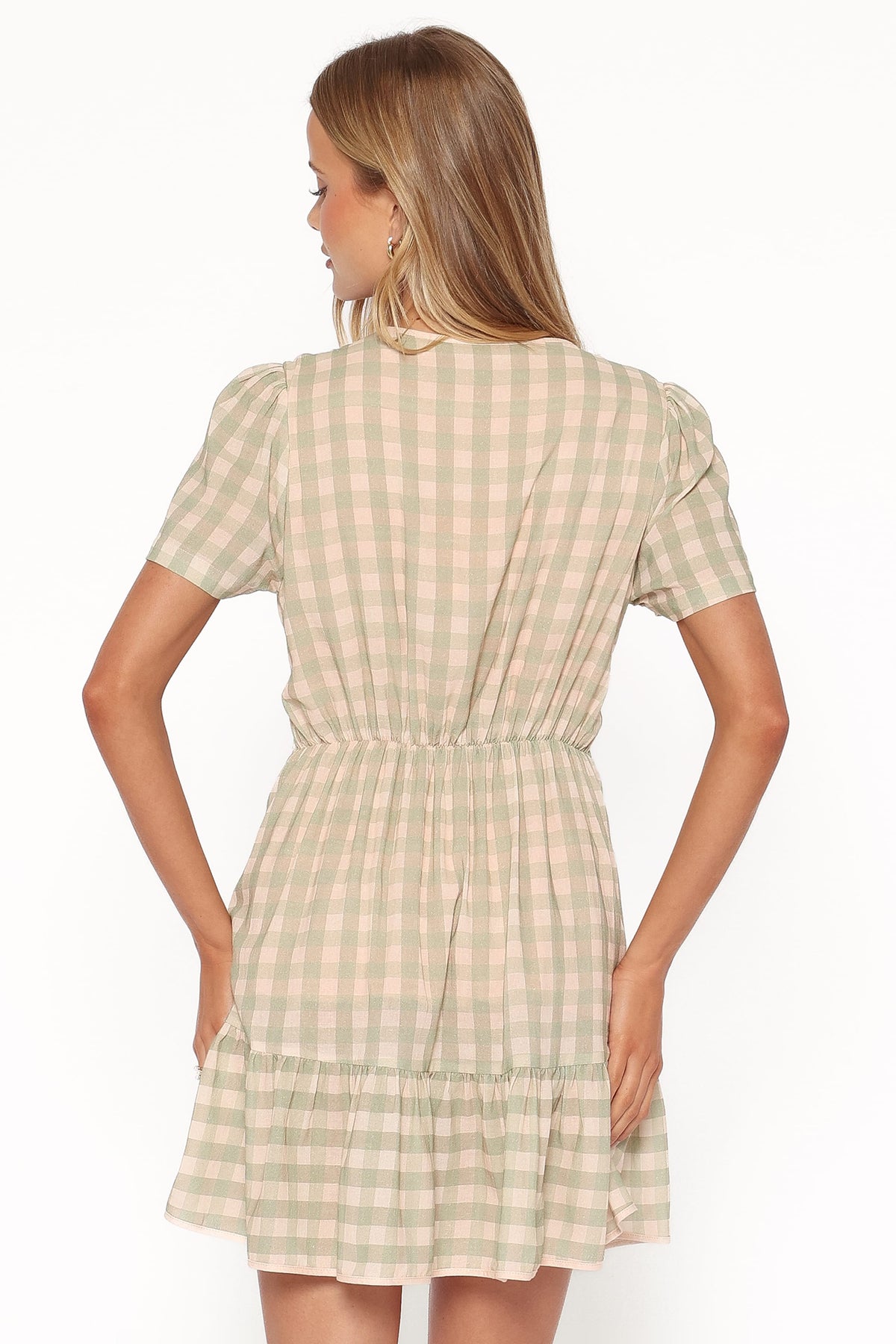 Lorry Tie Front Mini Dress in Green/Pink Gingham – view 5 of 8