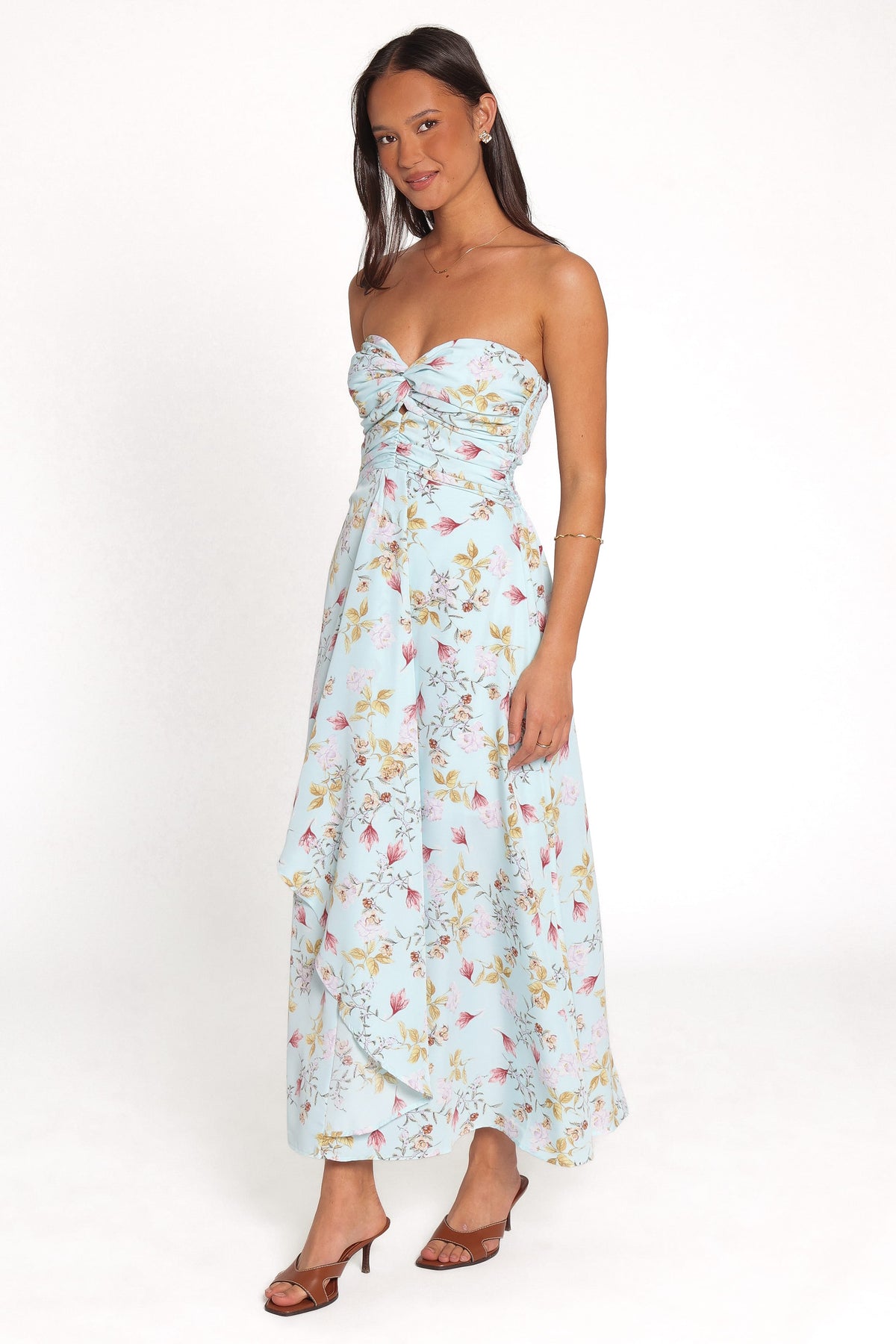 Marta Strapless Midi Dress in Blue Floral – view 3 of 5