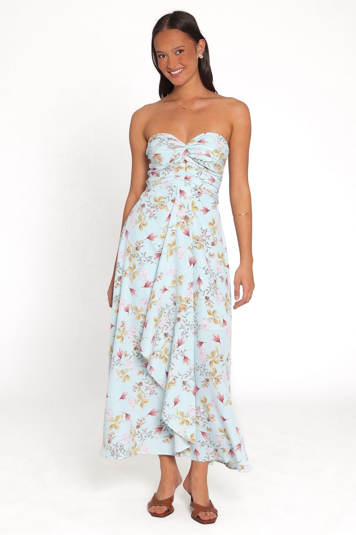 Marta Strapless Midi Dress in Blue Floral – view 1 of 5
