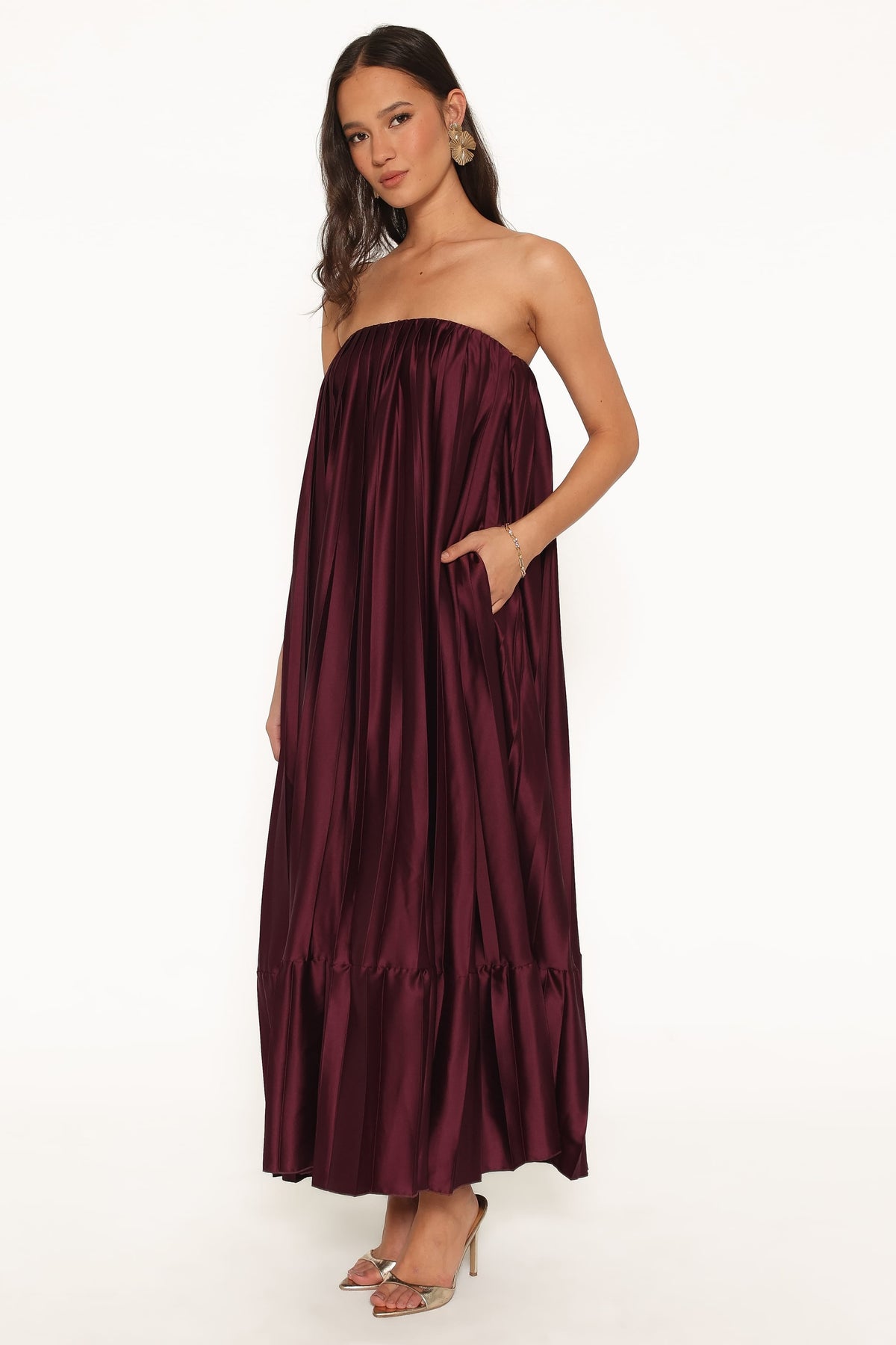 Nalania Strapless Maxi Dress in Sangria Red – view 4 of 7