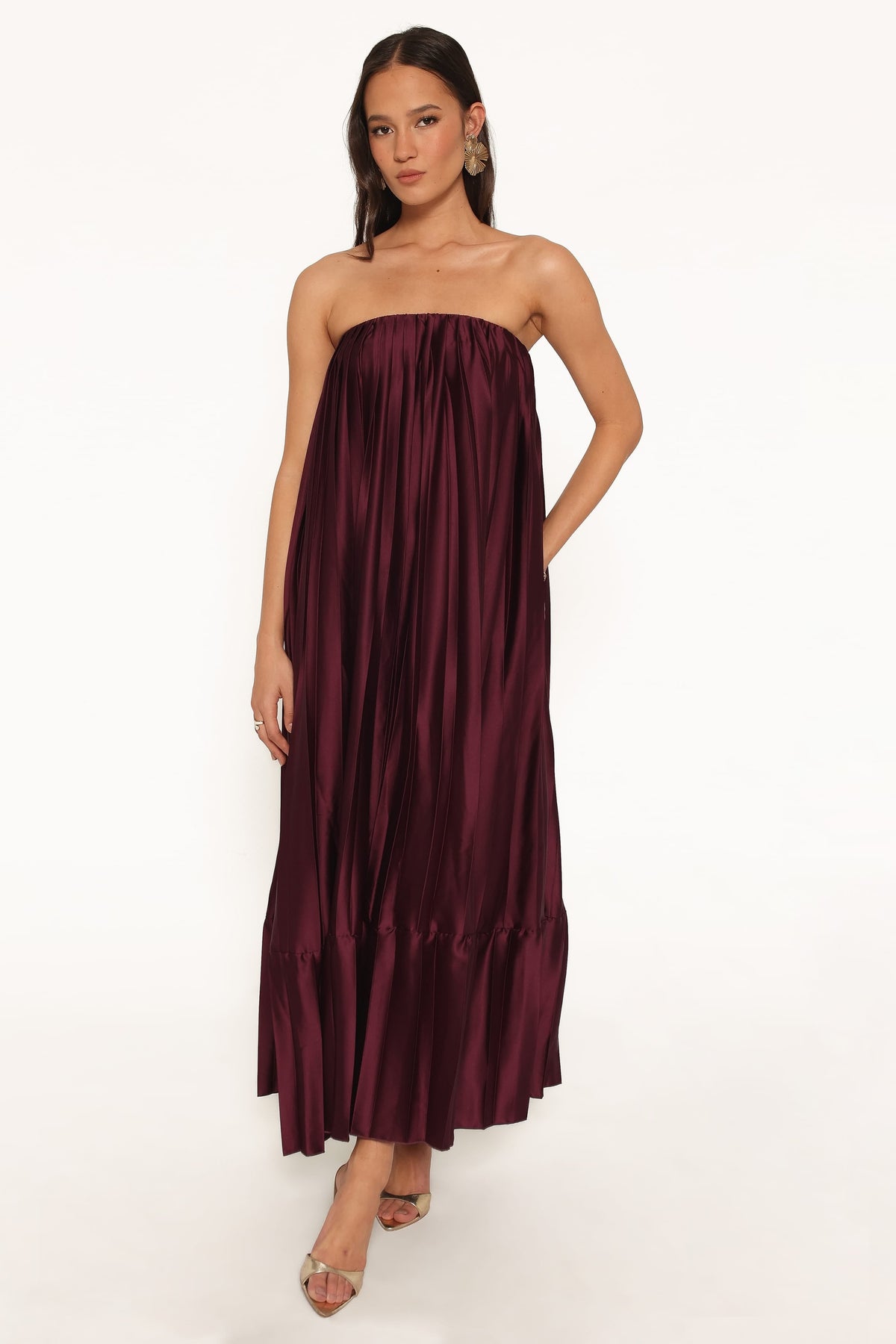 Nalania Strapless Maxi Dress in Sangria Red – view 2 of 7