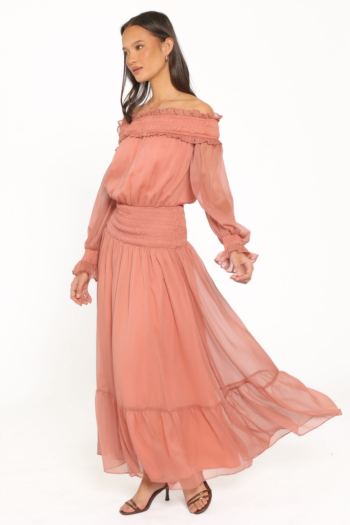 Paris Off Shoulder Maxi Dress in Vintage Mauve – view 3 of 5